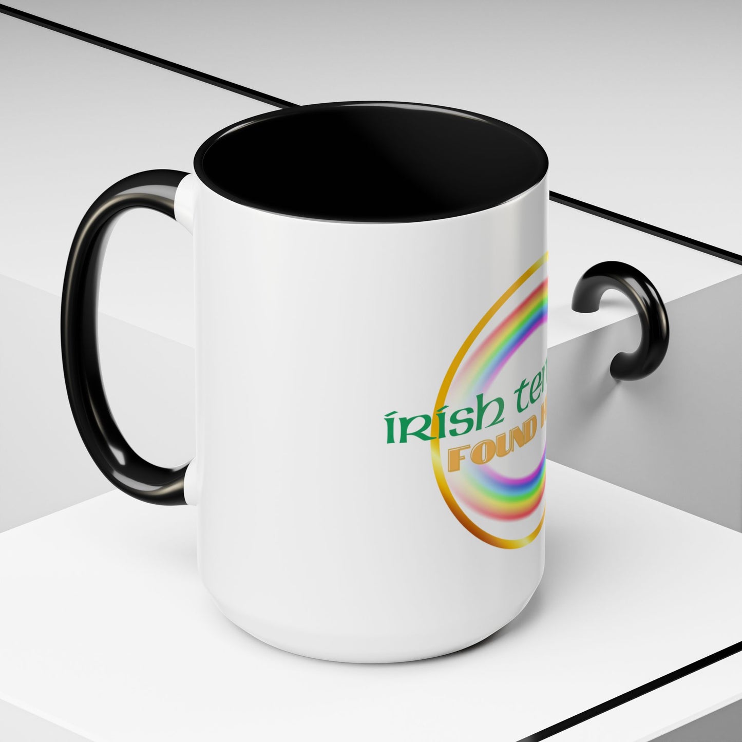 Coffee Mug - Irish Temper Found Here, Rainbow Design, BPA-Free Ceramic, St Patricks Gift