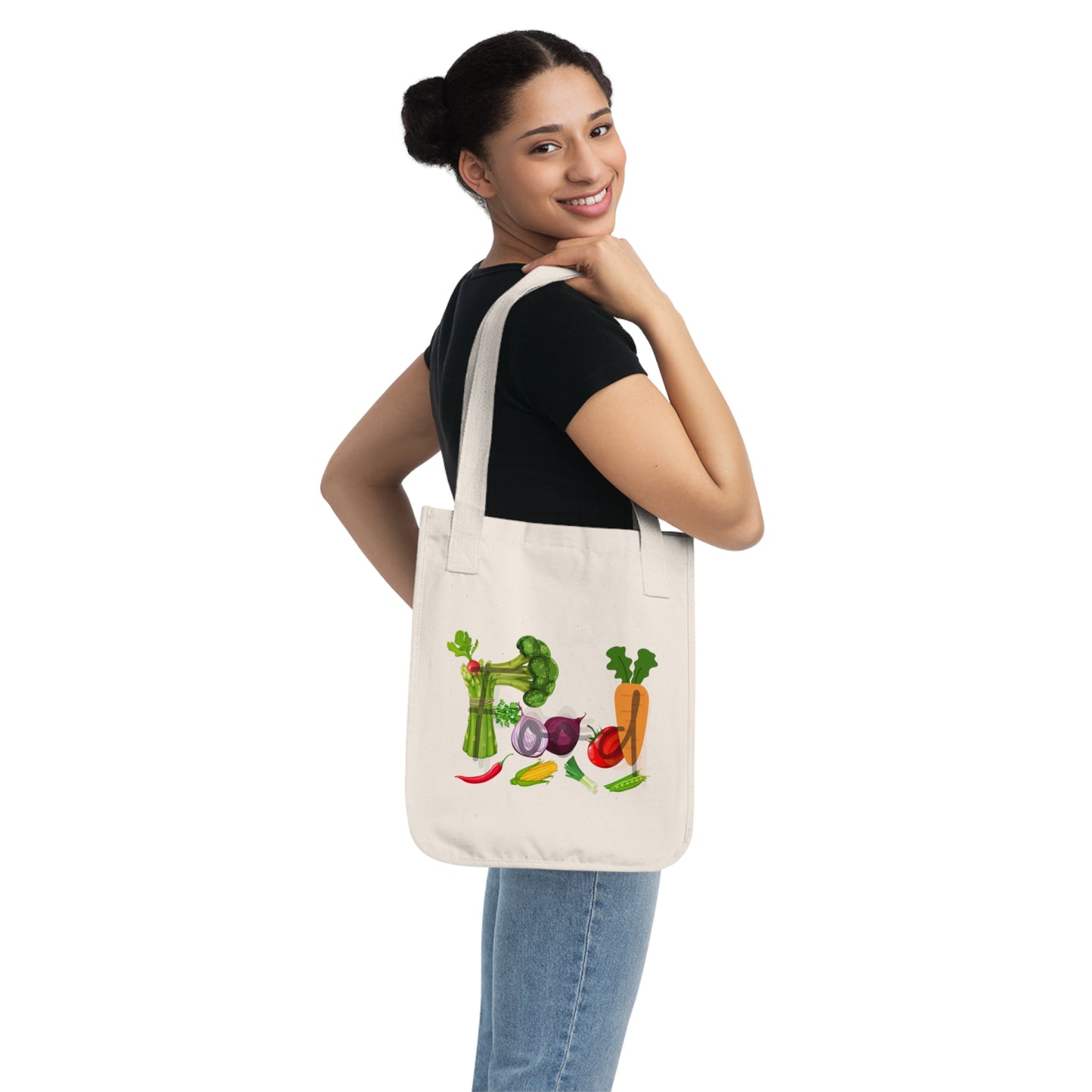 Food Organic Canvas Tote Bag, Vegetables, Produce, Groceries, Shopping, Eco Friendly, 100% Organic Cotton, Beige, Black, Navy