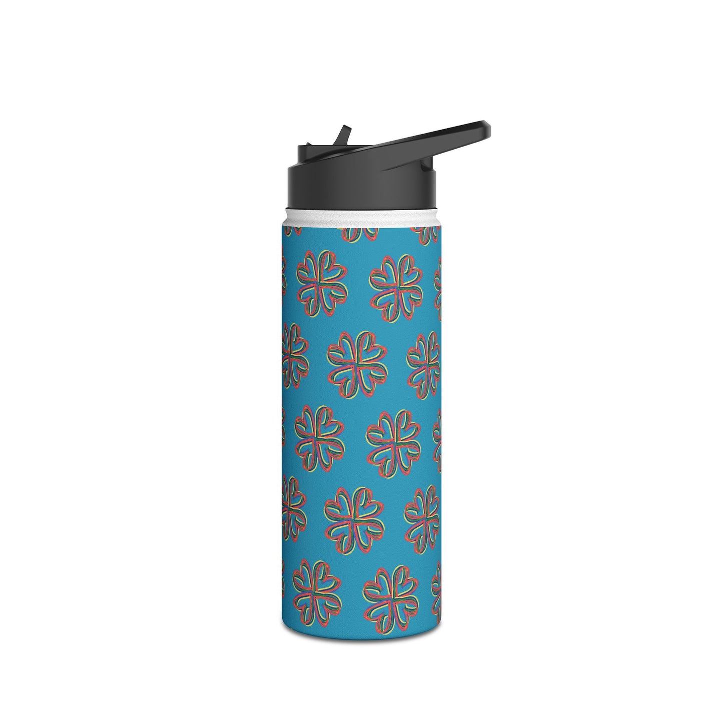 Turquoise Colorful Floral Stainless Steel Water Bottle, Gender Neutral, Gift, Exercise, Run, Workout, Eco BPA-free, Gift Birthday Christmas