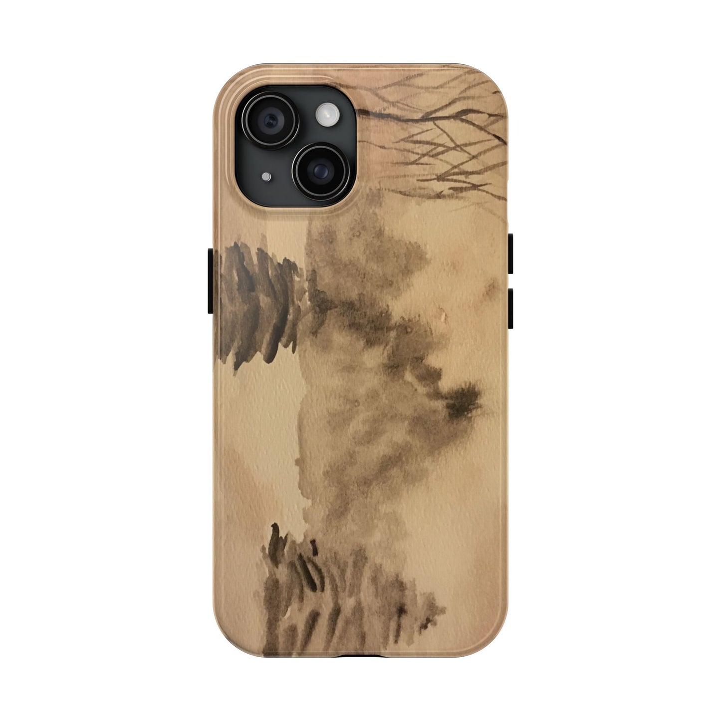 Winter Scene Tough Phone Cases, iPhone & Samsung cases, wireless charging, pine trees, snow, original watercolor artwork, gifts, Christmas