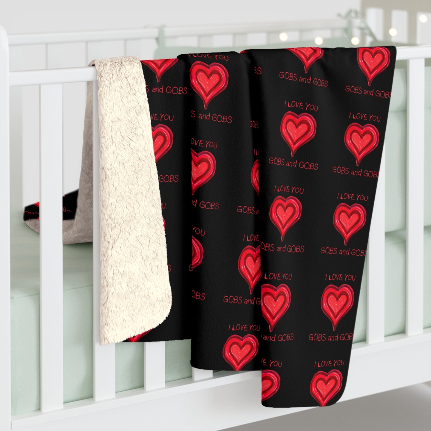 Black Hearts Sherpa Fleece Blanket, I Love You Gobs and Gobs, Cozy Warm Throw, Valentine's Day Gift, Home Decor Accent, Bedding Accessories
