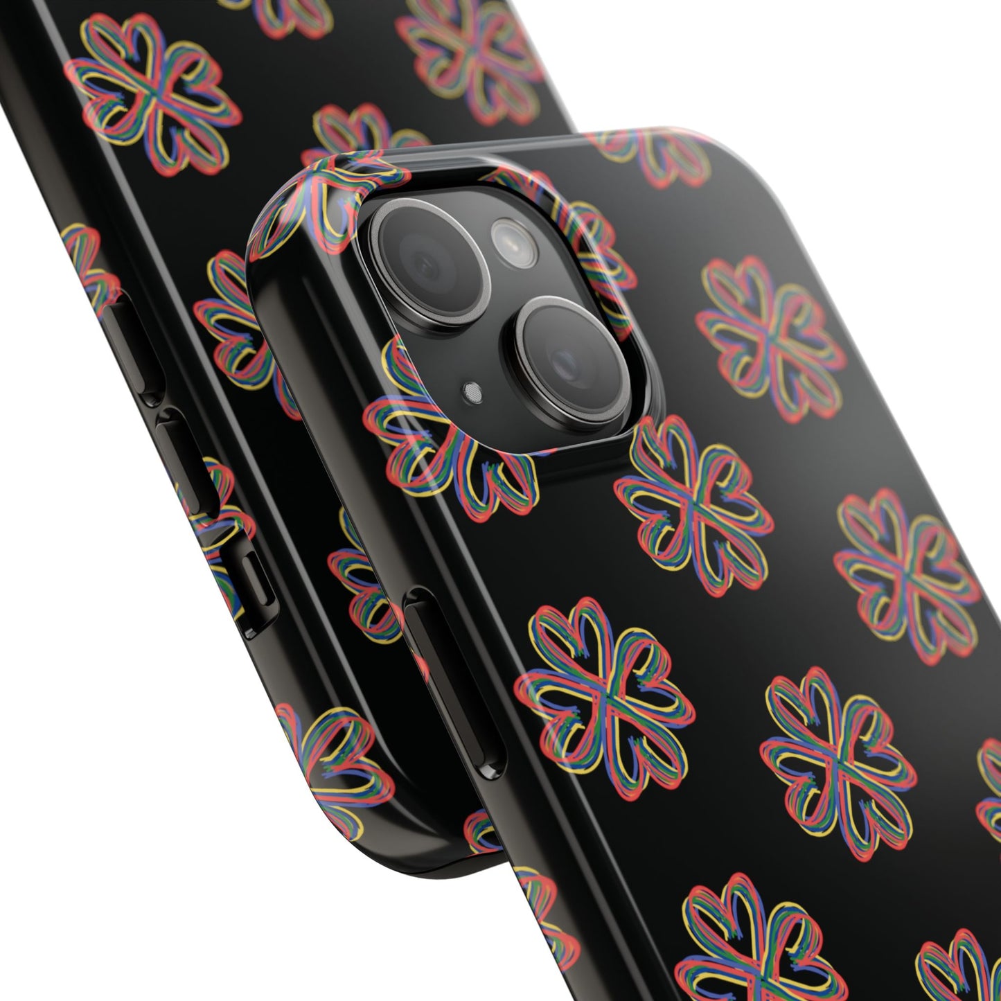 Tough Phone Cases, Floral Phone Cover, Protective Floral Case, Colorful Phone Shell, Black Phone Case, Wireless Charging