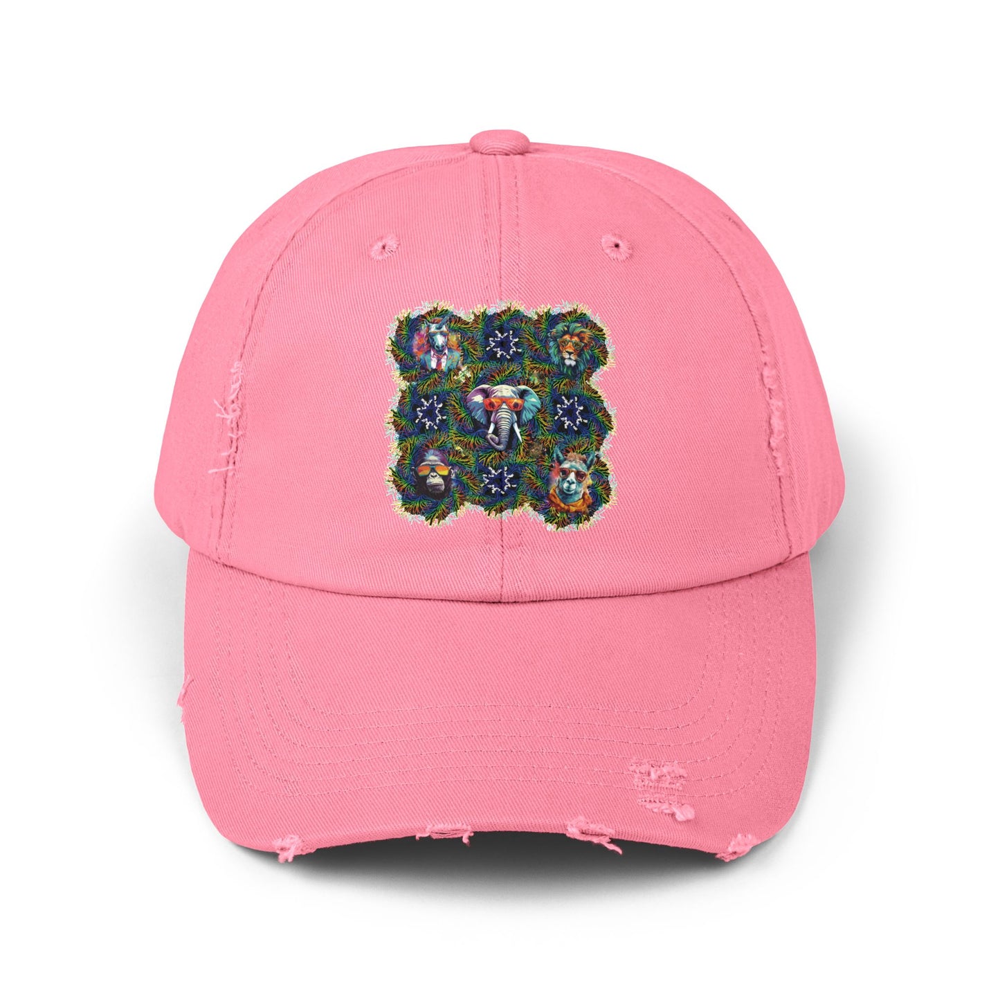 Wild & Cool Creatures Unisex Distressed Cap, Graphic Art, Animals, Gift, Hats, Cotton Twill, Adjustable, Gifts for Women Men Friends Teens