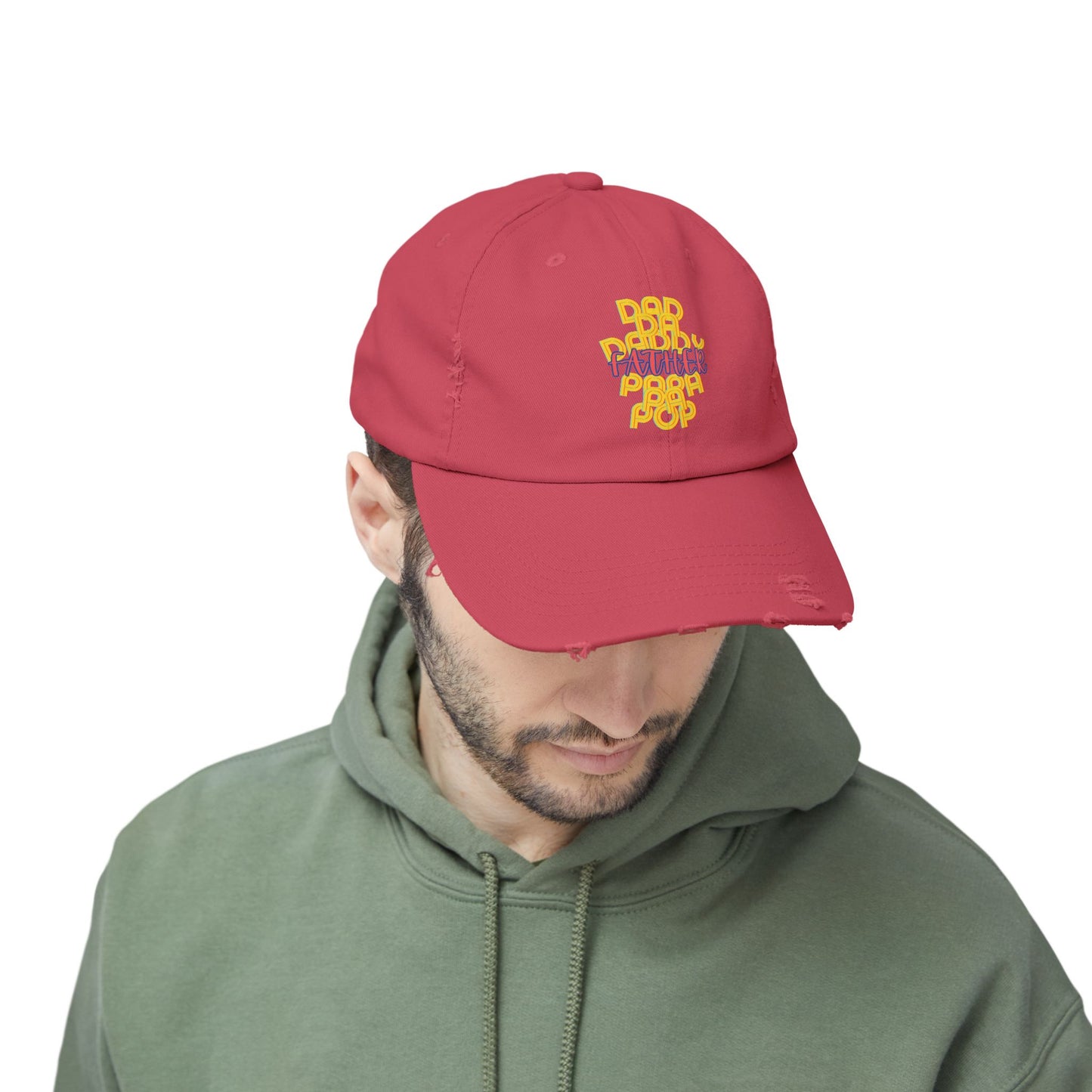 Father Unisex Distressed Cap, Dad Da Daddy Papa Pa Pop, Fathers Day, Gift, Hats, Cotton Twill, Adjustable, Gifts for Men