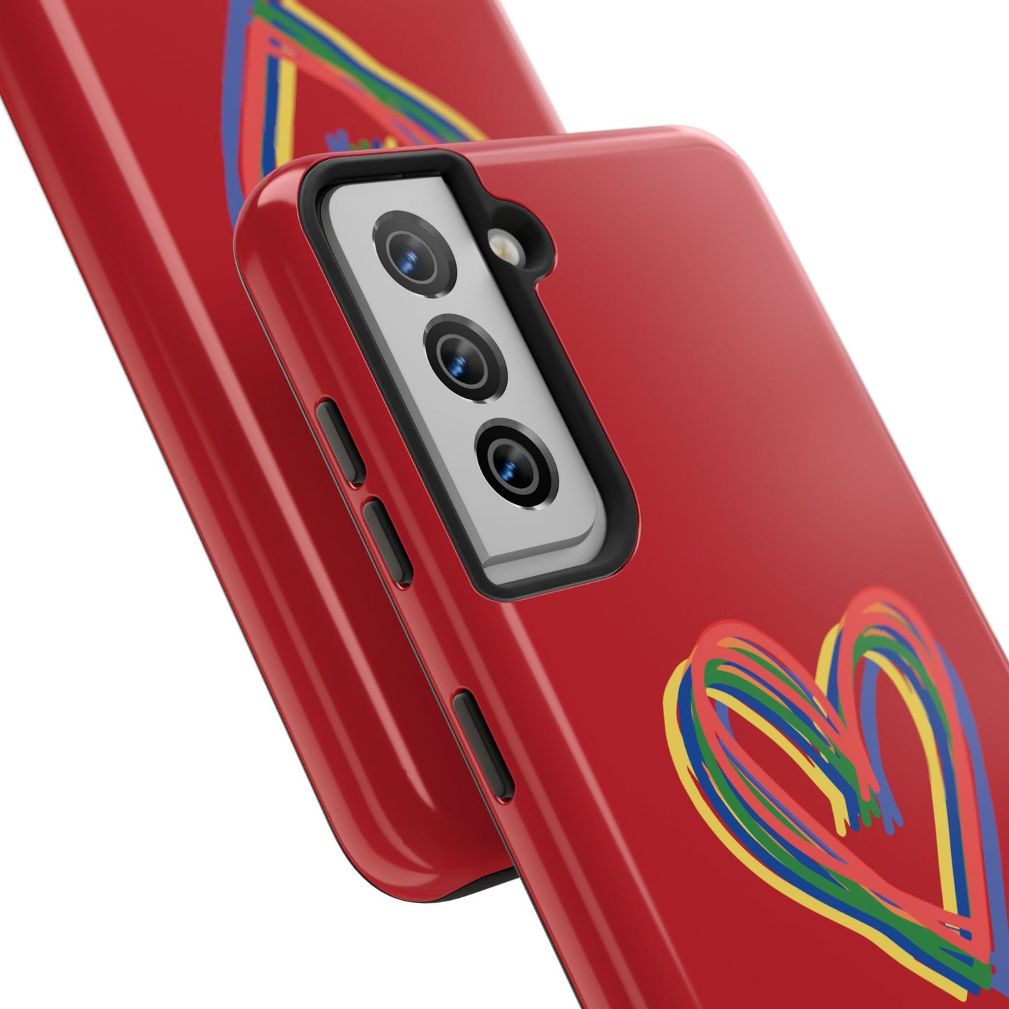 Rainbow Hearts Tough Phone Case, Red Phone Cover, Smartphone Case, Heart Pattern Phone Shell, Phone Hard Case, Colorful, Wireless Charging