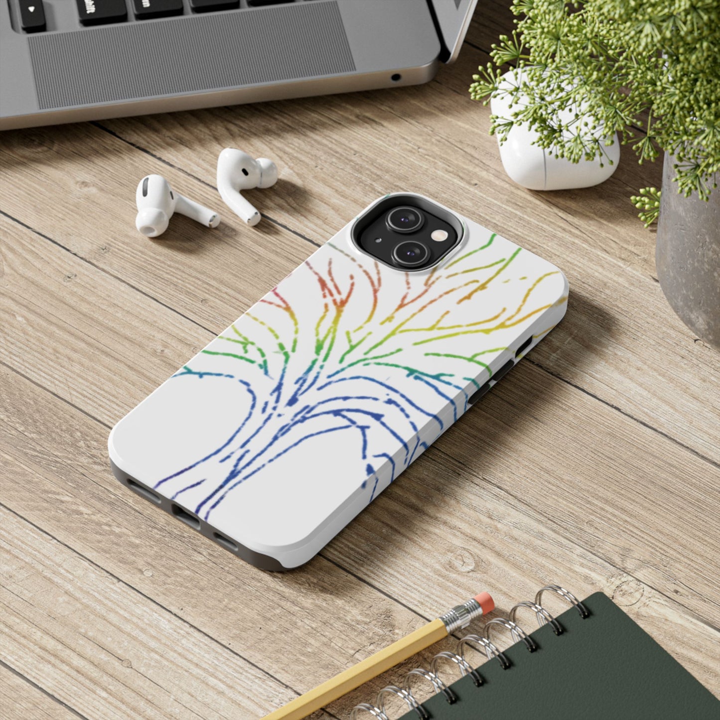 Rainbow Tree Tough Phone Cases - Colorful Nature Love Pride Gender Neutral Gifts for Friends, iPhone Samsung Wireless Charging Cover, LGBTQ+