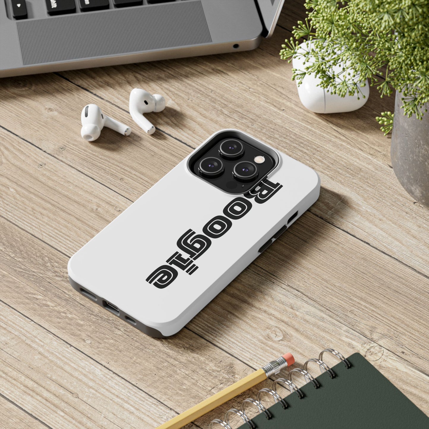 Boogie White Tough Phone Cases, iPhone Samsung cases, wireless charging, gender neutral women men friends kids teens gift birthday Christmas