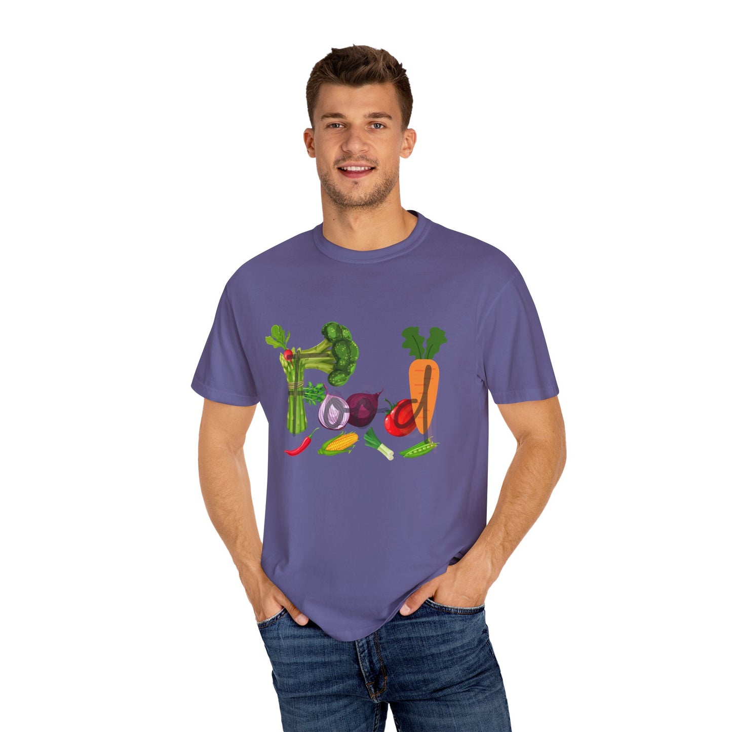 Food Unisex Garment-Dyed T-shirt, vegetables, healthy, groceries, snacks, cooking, gender neutral, casual, relaxed, soft, preshrunk cotton