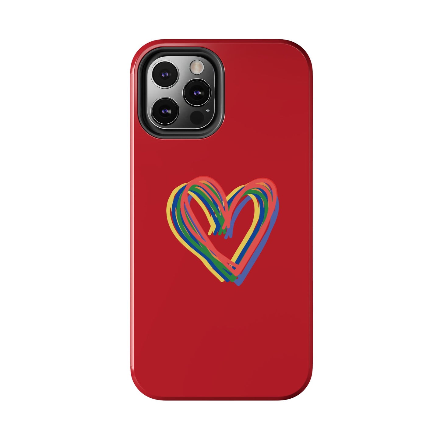 Rainbow Hearts Tough Phone Case, Red Phone Cover, Smartphone Case, Heart Pattern Phone Shell, Phone Hard Case, Colorful, Wireless Charging