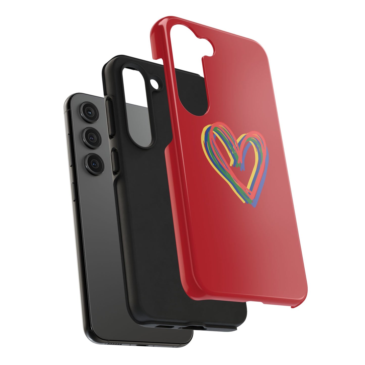 Rainbow Hearts Tough Phone Case, Red Phone Cover, Smartphone Case, Heart Pattern Phone Shell, Phone Hard Case, Colorful, Wireless Charging