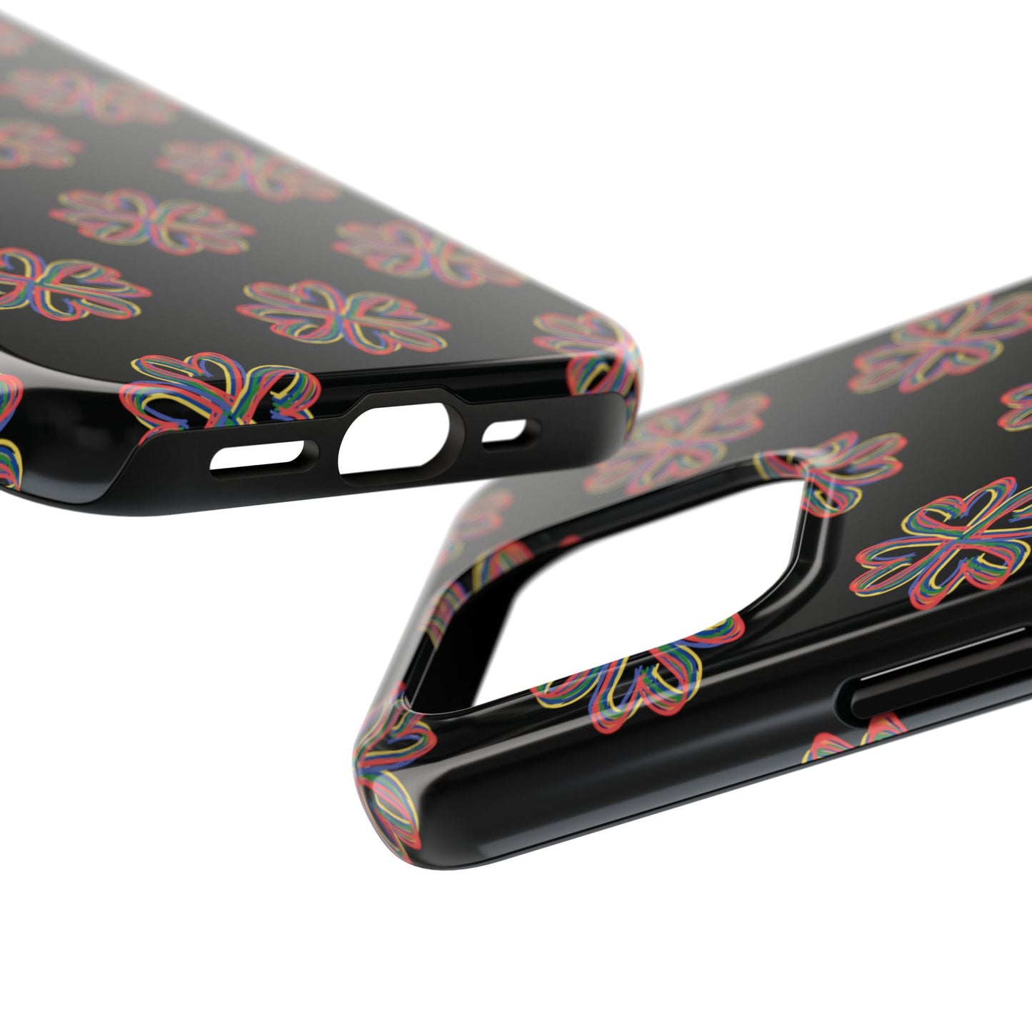 Tough Phone Cases, Floral Phone Cover, Protective Floral Case, Colorful Phone Shell, Black Phone Case, Wireless Charging