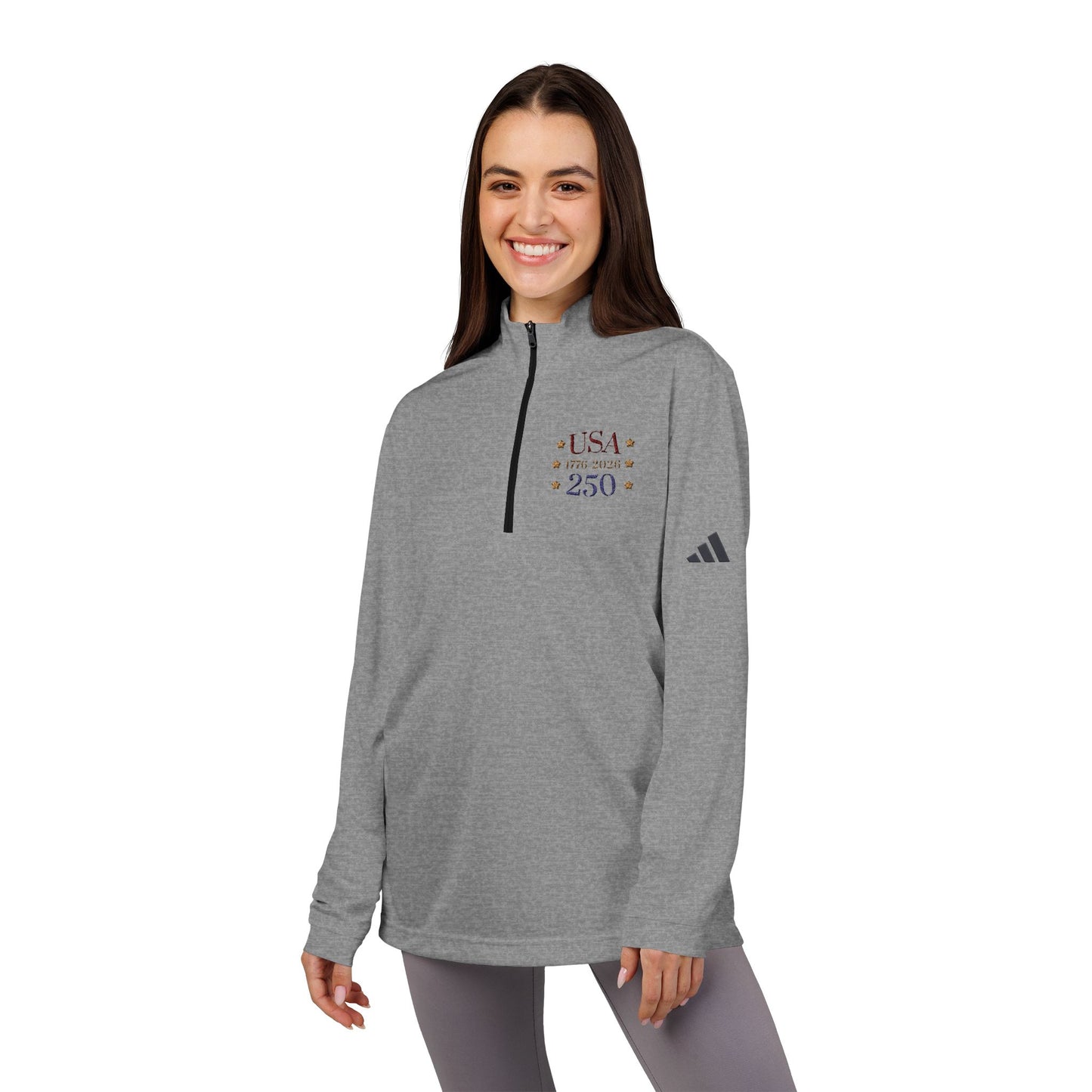 USA 250 Embroidered Quarter-Zip Pullover — 1776 Patriotic Sweatshirt