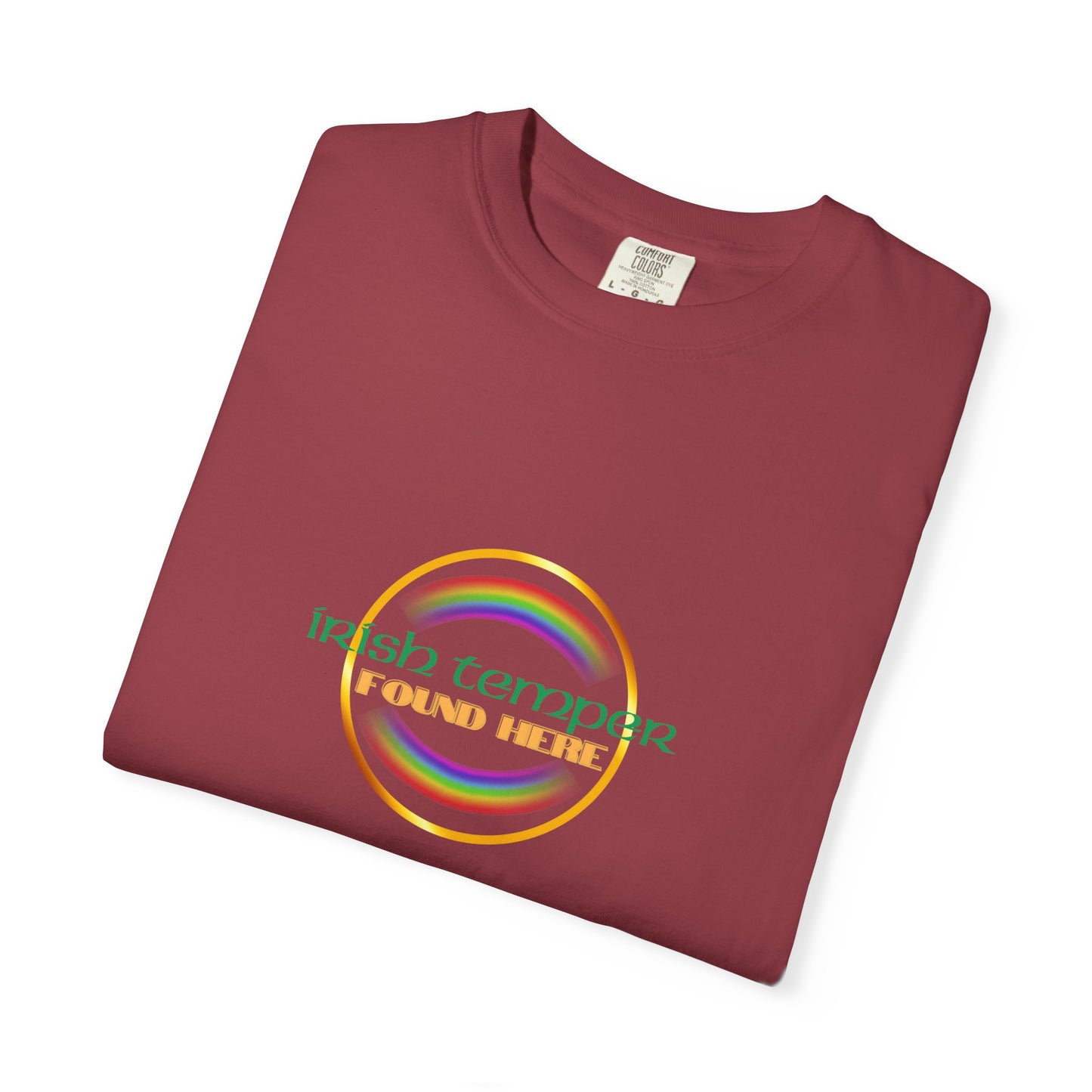 Irish Temper Found Here Unisex Garment-Dyed T-shirt, rainbow, fun, gender neutral, casual, relaxed, soft, preshrunk cotton, St Patricks Day