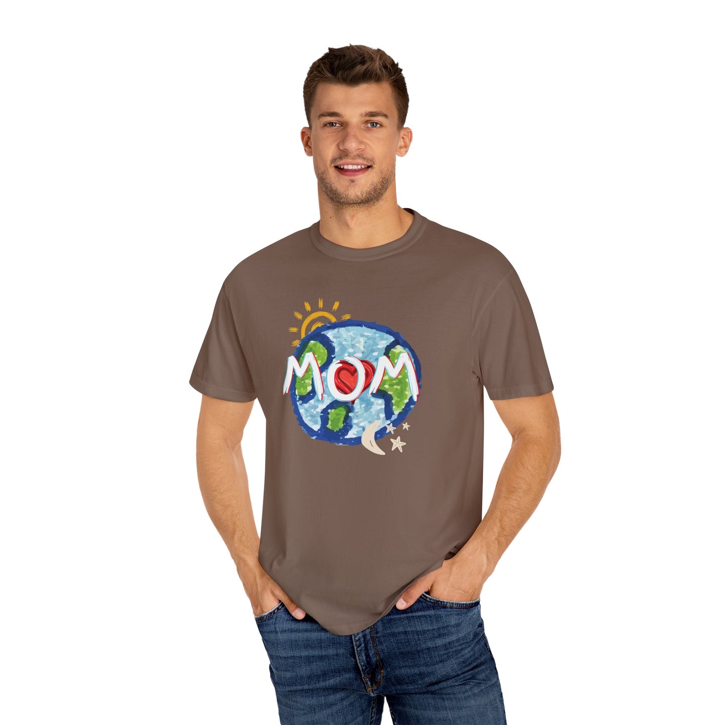 MOM Unisex Garment-Dyed T-shirt, Whole World, Sun, Moon & Stars, Heart, Love, Mothers Day, Gifts for Women, Comfy, Soft, Gender Neutral