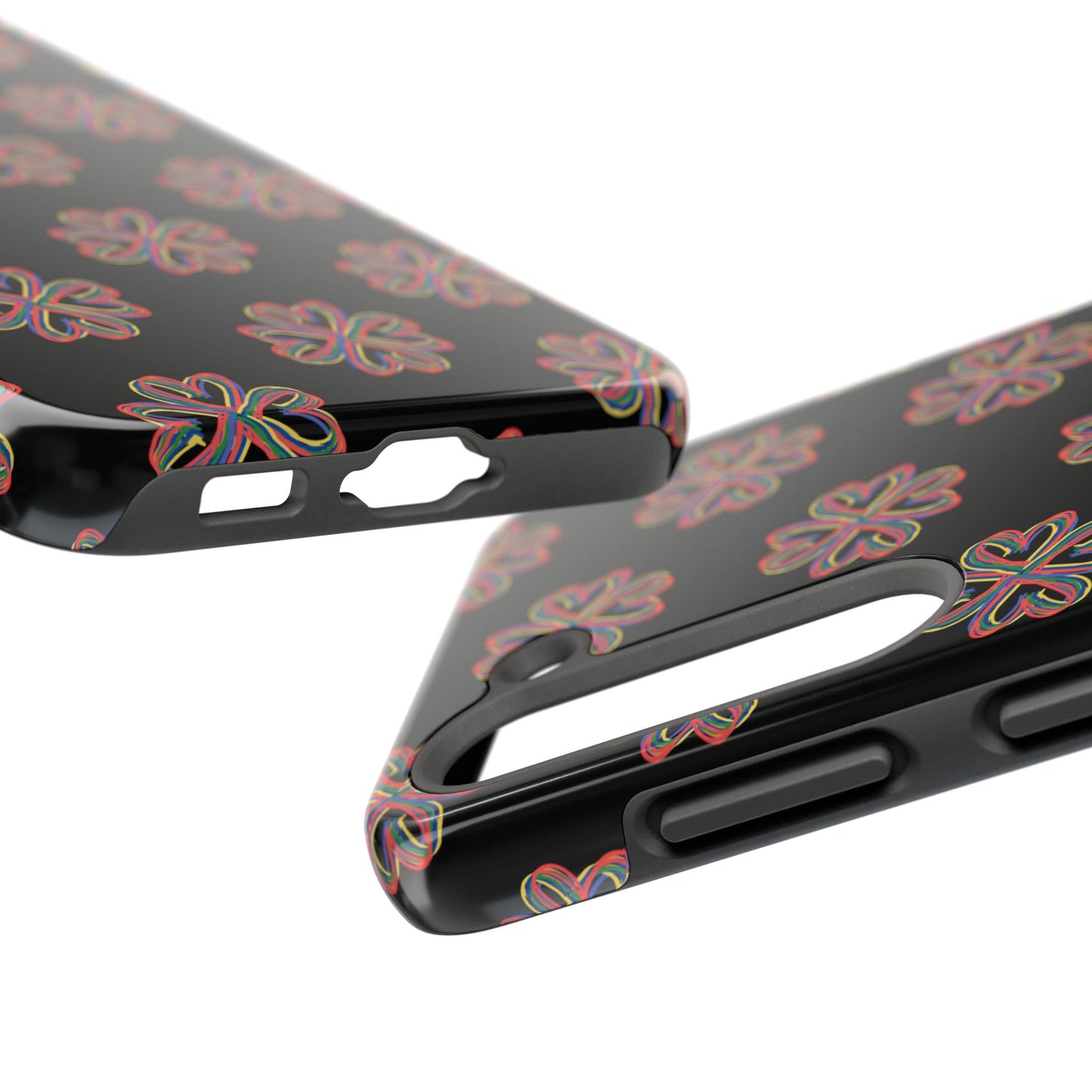 Tough Phone Cases, Floral Phone Cover, Protective Floral Case, Colorful Phone Shell, Black Phone Case, Wireless Charging
