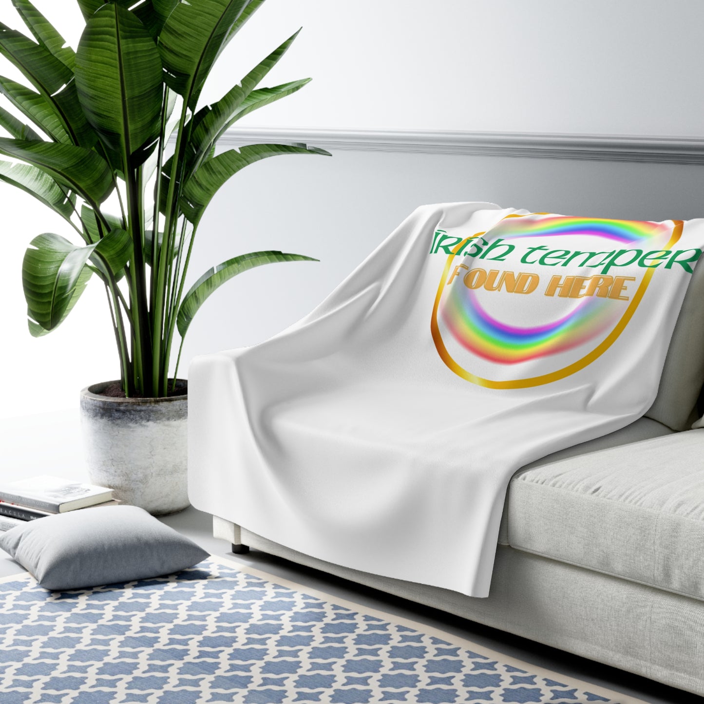 Irish Temper Found Here Sherpa Fleece Blanket, Rainbow, Funny, Home Decor, Soft, Cozy, Gift, Gender Neutral, St Patricks, Throw, 50x60 60x80