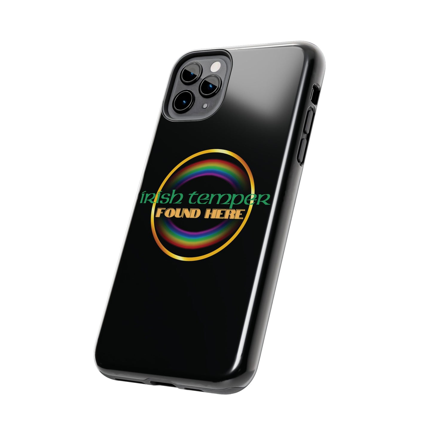 Irish Temper Found Here Black Tough Phone Cases, iPhone & Samsung cases, wireless charging, gifts, St Patricks Day, Birthday, Christmas
