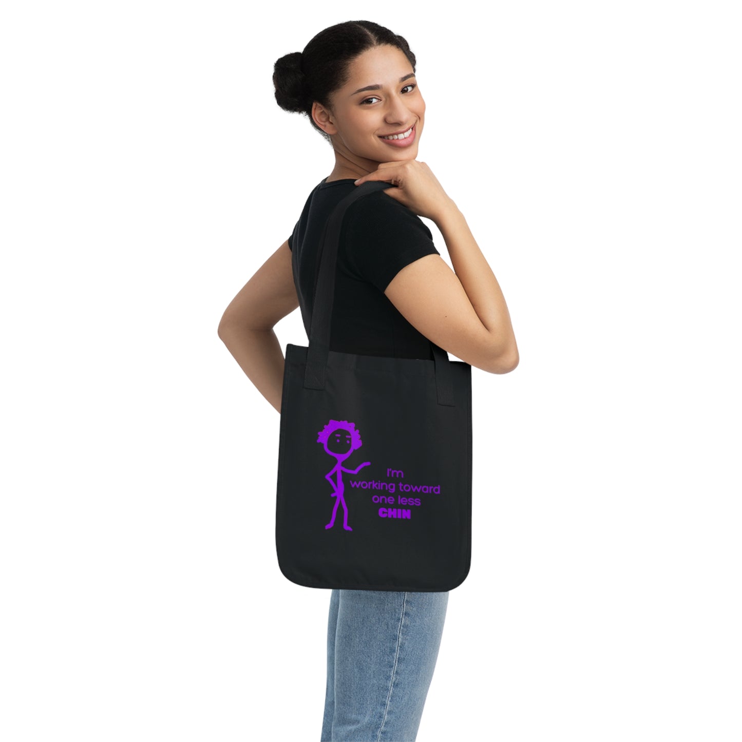 Im Working Toward One Less Chin Organic Canvas Tote Bag, Funny, Exercise, Gender Neutral, Women, Men, Gift, Groceries, Shopping, Books, Eco