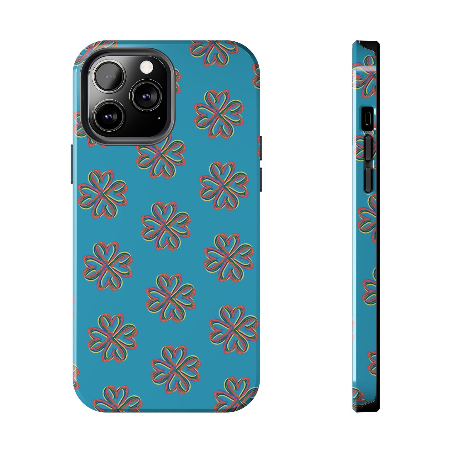 Floral Tough Phone Case, Colorful Turquoise Case, Hard Cover, iPhone Samsung Galaxy Google Pixel, Botanical Print Phone, Wireless Charging