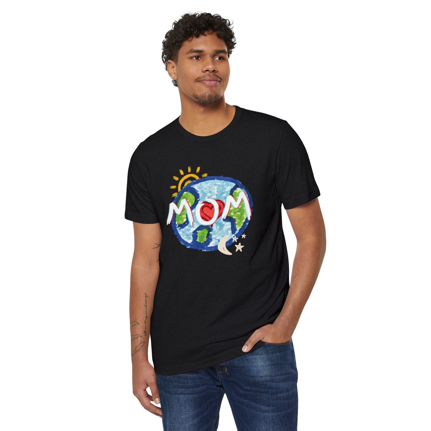 Mom Whole World Sun, Moon, Stars Heart Unisex Recycled Organic T-Shirt, Eco-Friendly Tee, Family Gift, Celestial Shirt
