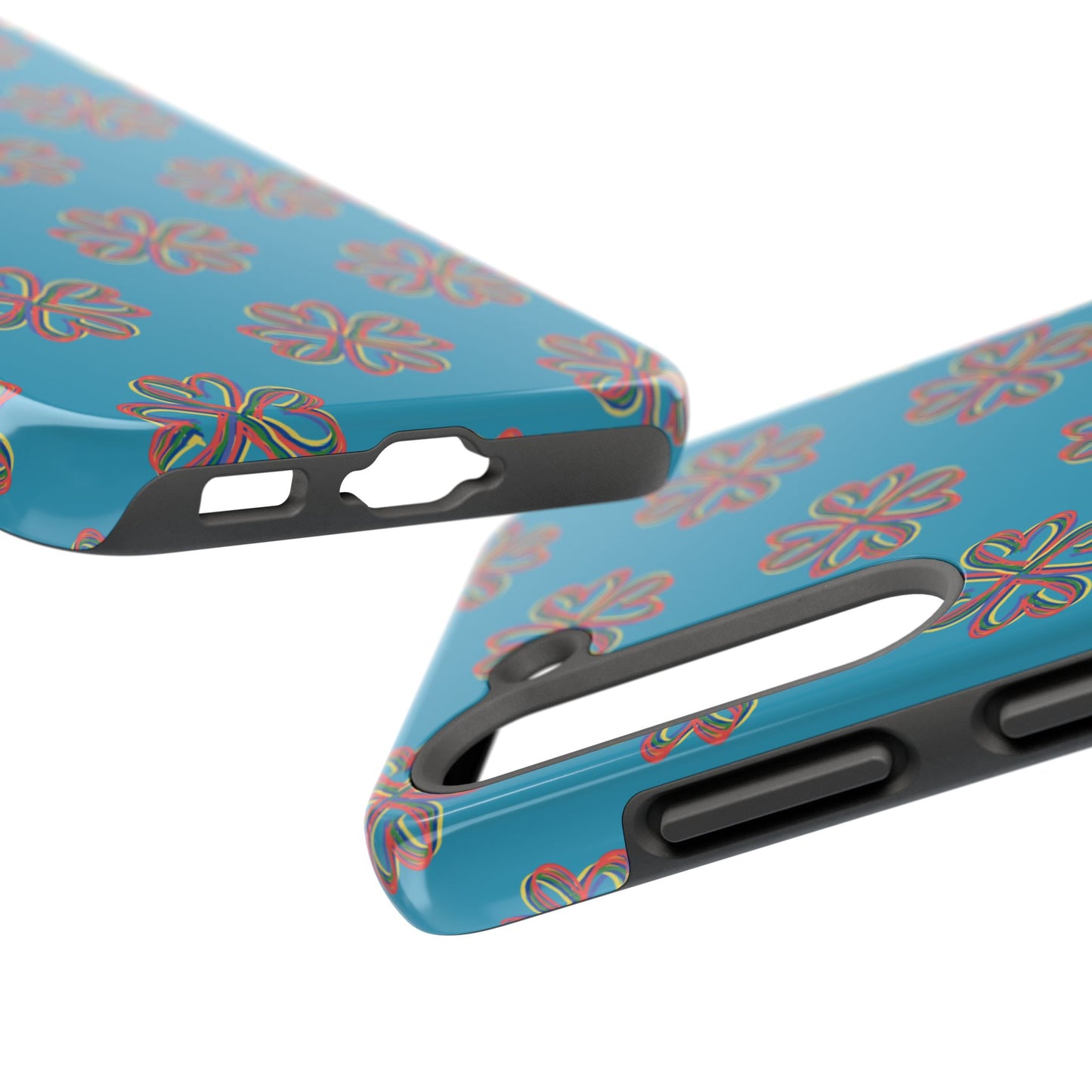 Floral Tough Phone Case, Colorful Turquoise Case, Hard Cover, iPhone Samsung Galaxy Google Pixel, Botanical Print Phone, Wireless Charging