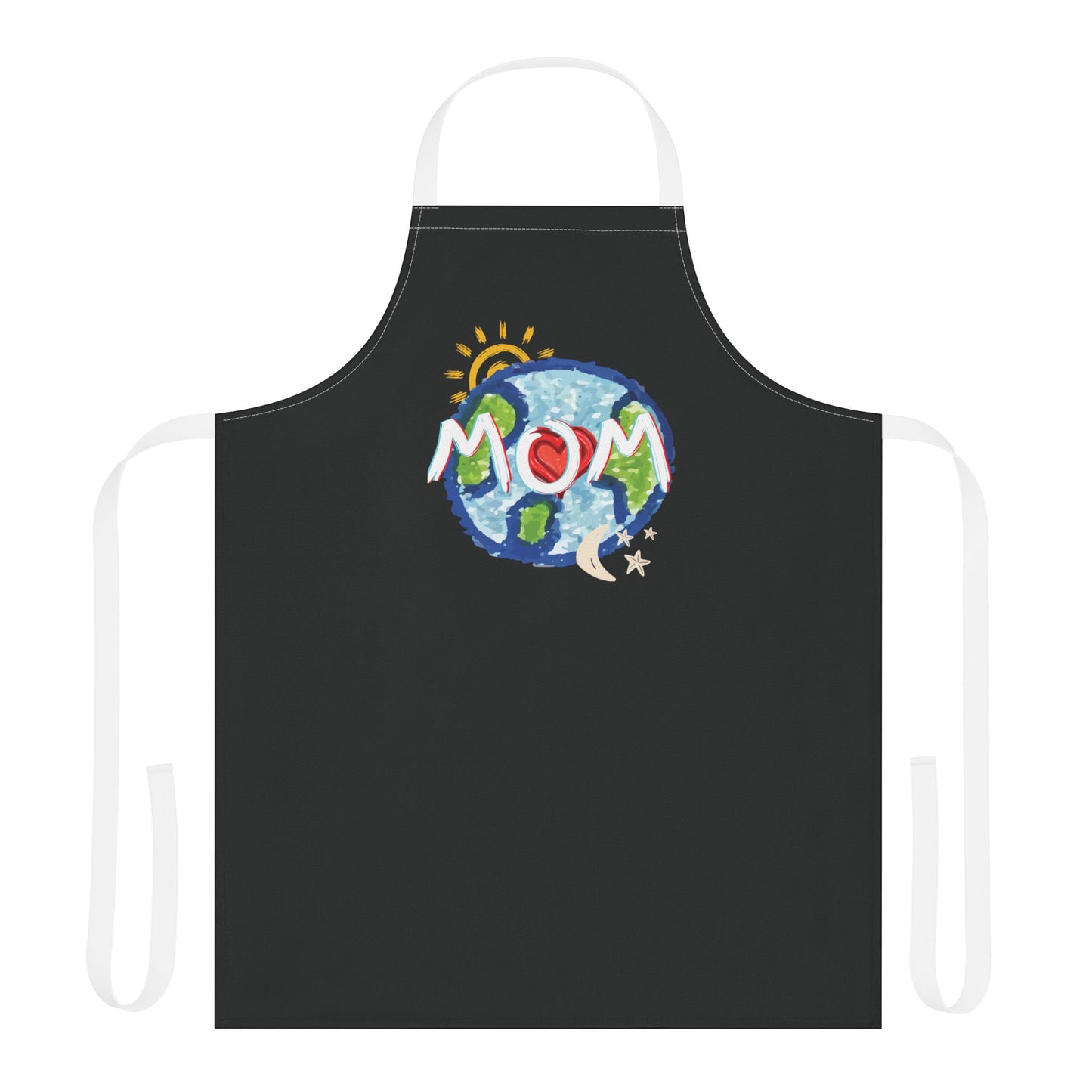 Apron, MOM Chefs Whole World Sun Moon Stars Heart Love Mothers Day Gifts for Women Grilling Cooking BBQ Kitchen