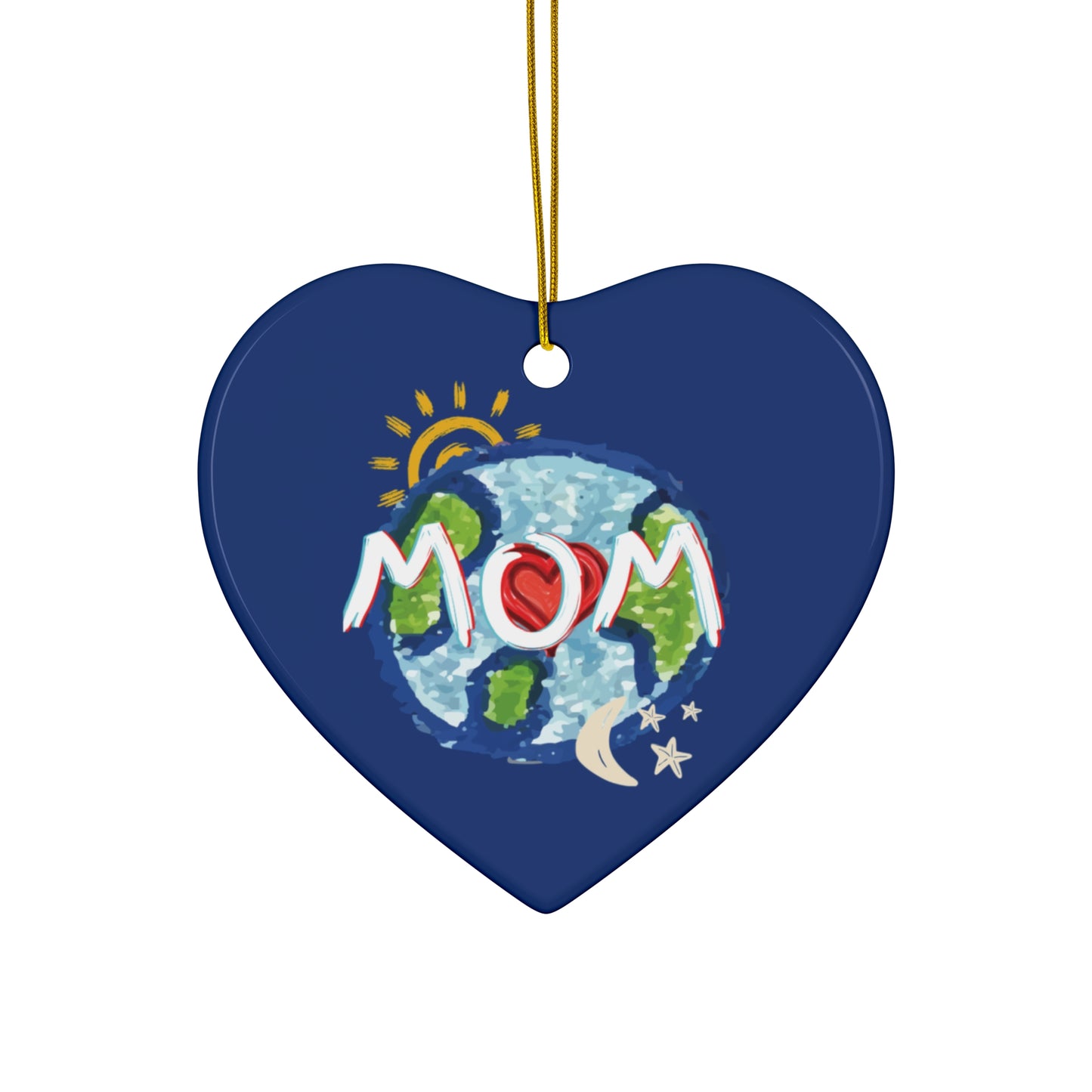 MOM Hanging Ceramic Ornament, Whole World, Sun Moon & Stars, Heart, Circle Snowflake Heart Star, Christmas Tree, Holiday, Mothers Day, Gifts