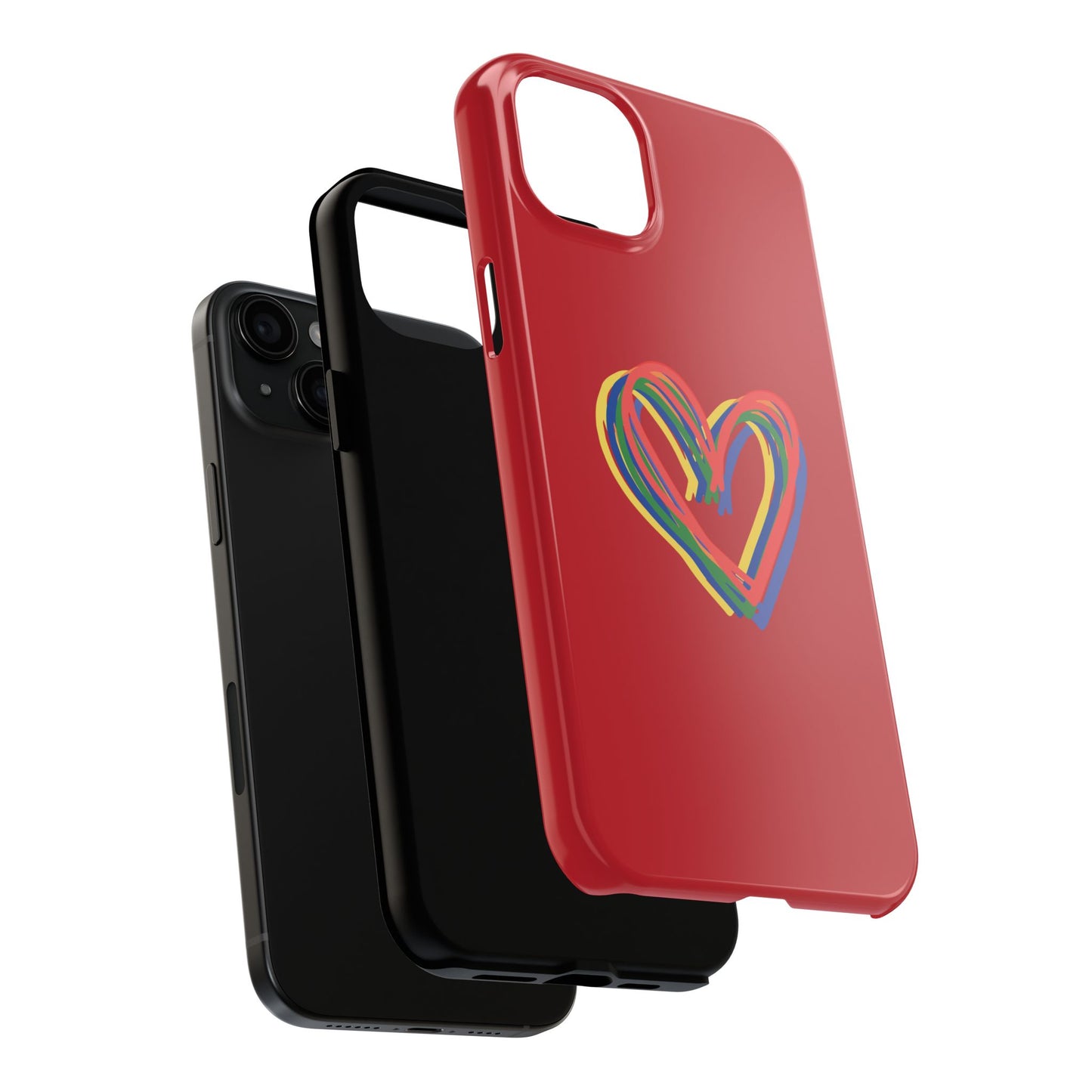 Rainbow Hearts Tough Phone Case, Red Phone Cover, Smartphone Case, Heart Pattern Phone Shell, Phone Hard Case, Colorful, Wireless Charging