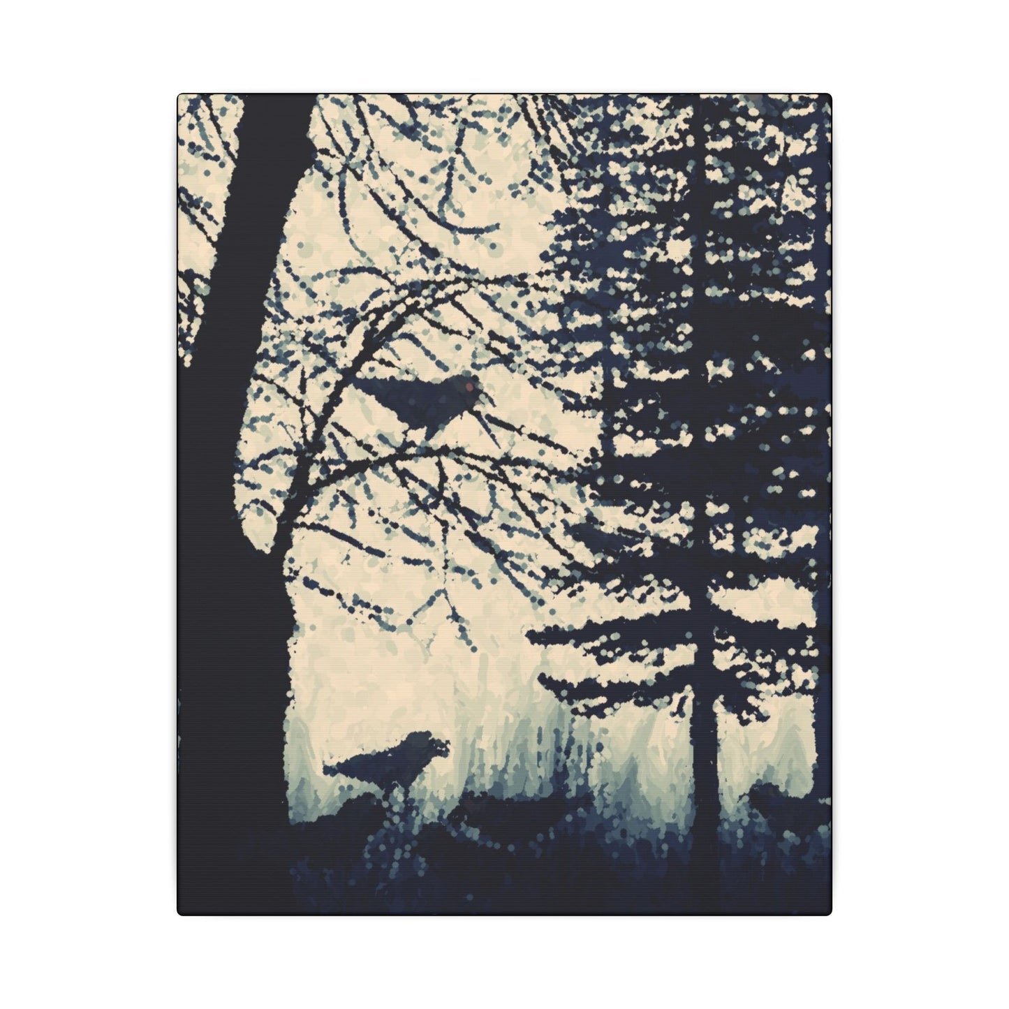 Canvas Wrap Crows in Forest, Dark, Black and White, Original Artwork, Wall Art, Decor, Trees, Birds, Nature, Halloween, Gift, Eco, Matte