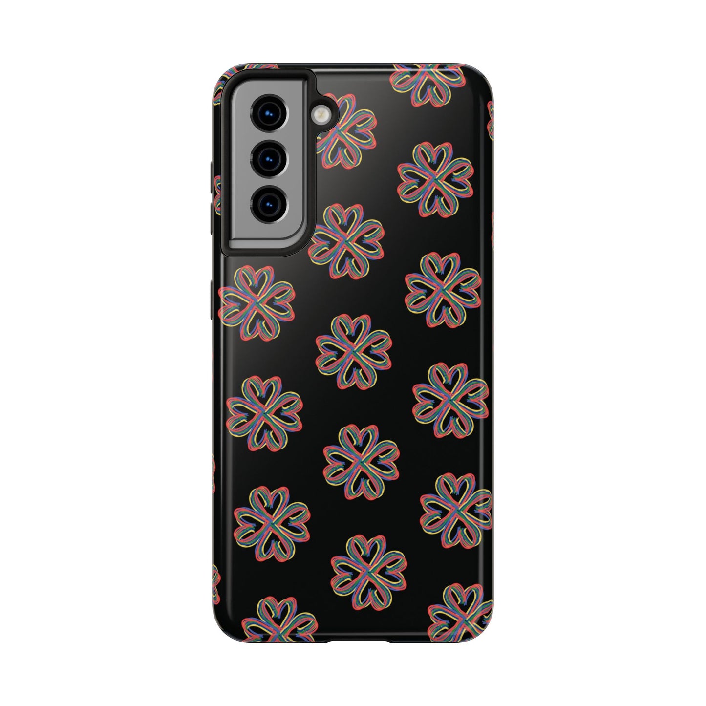 Tough Phone Cases, Floral Phone Cover, Protective Floral Case, Colorful Phone Shell, Black Phone Case, Wireless Charging