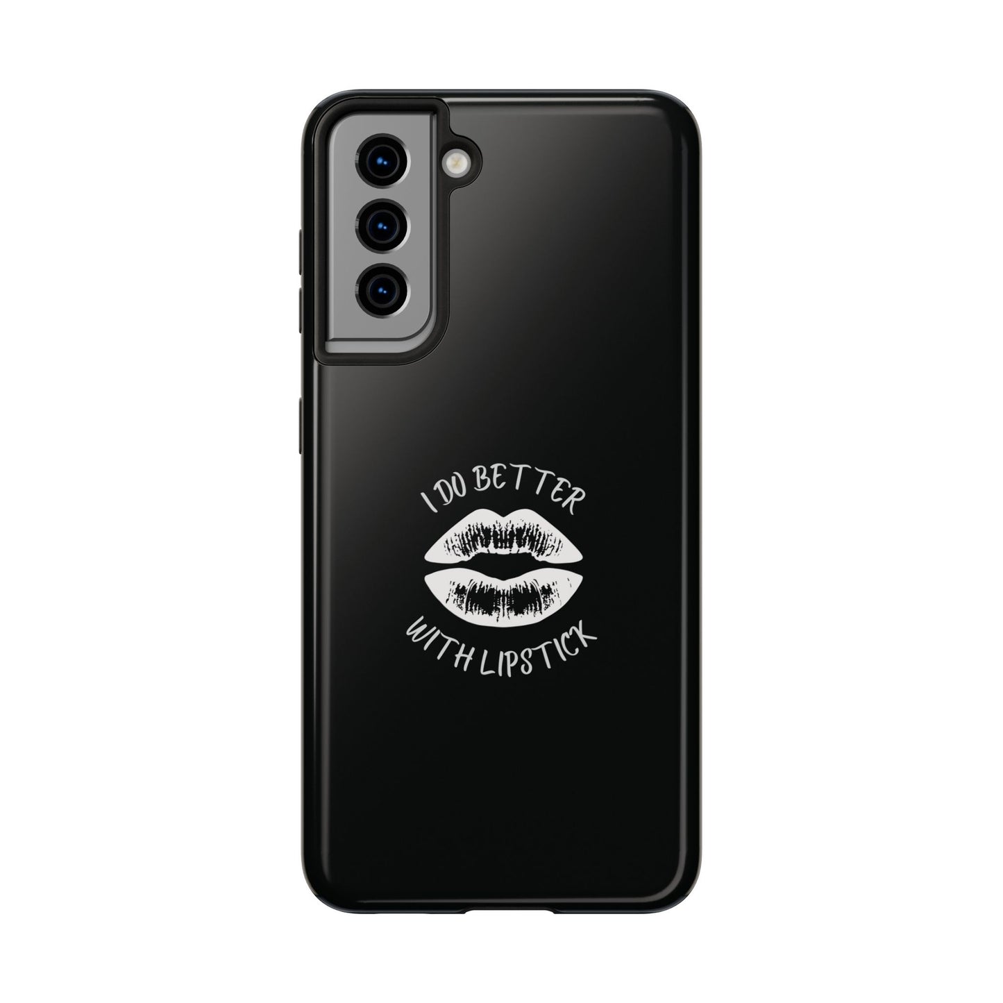 Glamorous Lipstick Tough Phone Cases - Empowered Gifts, Sassy Wireless Charging Cover, Fun Lips Samsung & iPhone Cases, Black Design