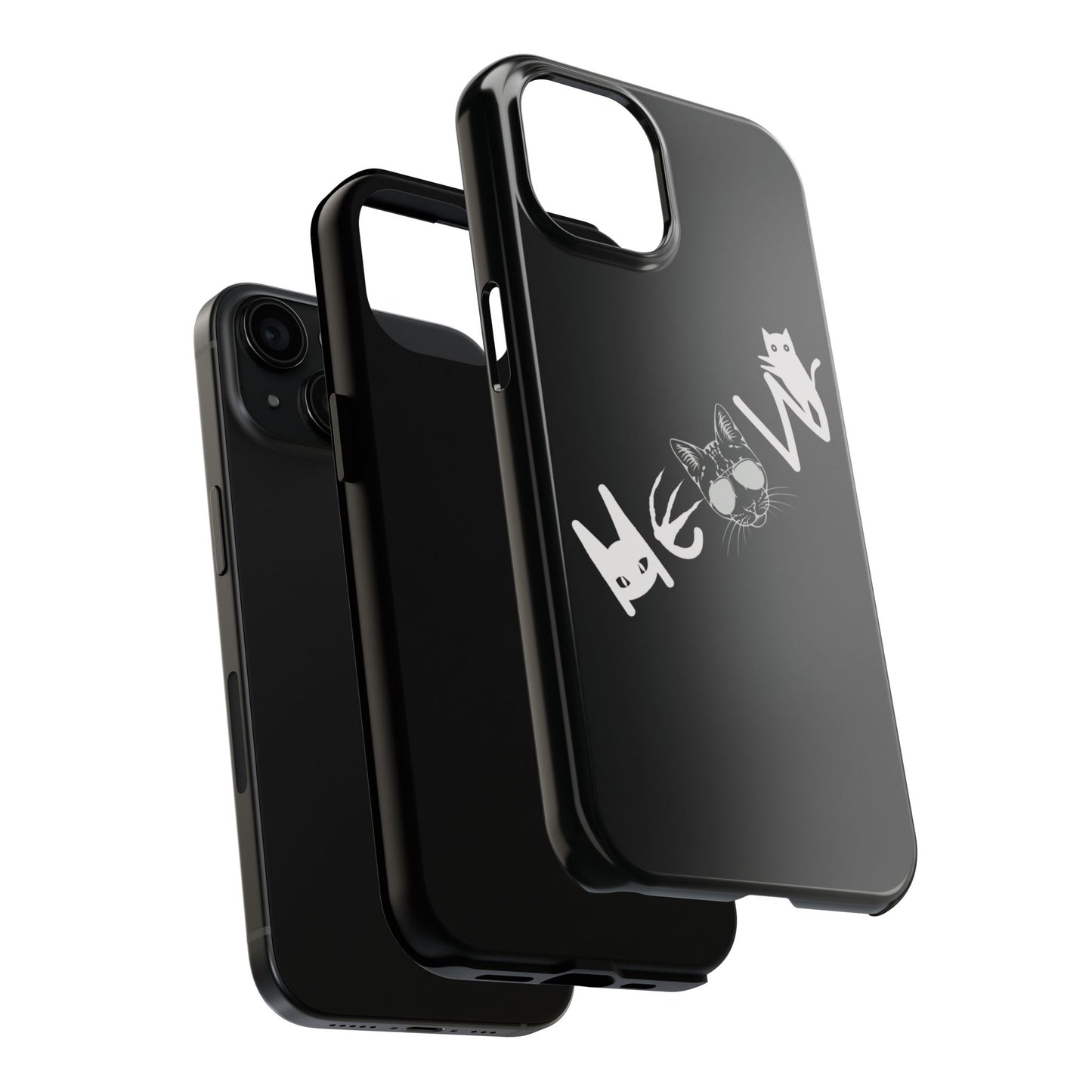 Meow Tough Phone Cases, iPhone & Samsung cases, wireless charging, cats, sassy, kitty, gender neutral, gifts, Halloween, birthday, Christmas