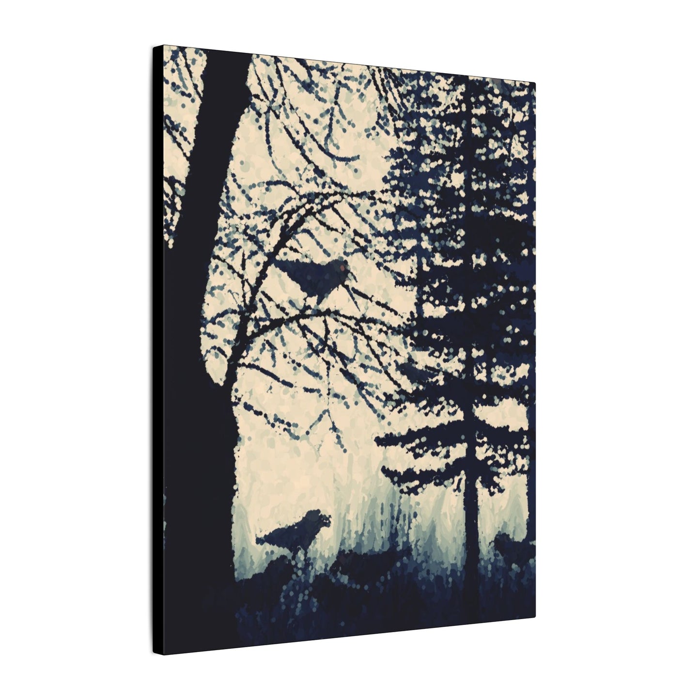 Canvas Wrap Crows in Forest, Dark, Black and White, Original Artwork, Wall Art, Decor, Trees, Birds, Nature, Halloween, Gift, Eco, Matte
