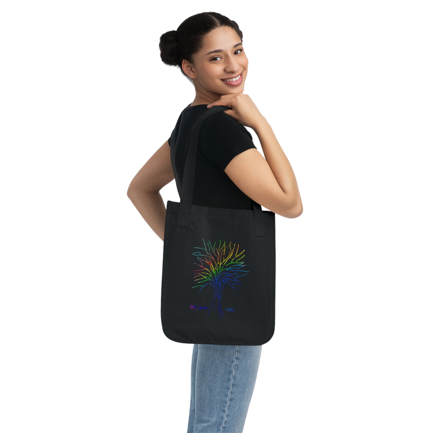 Its Just Life Rainbow Tree Organic Canvas Tote Bag, Groceries, Shopping, Eco Friendly, Gift Bags, 100% Organic Cotton, Beige, Black, Navy