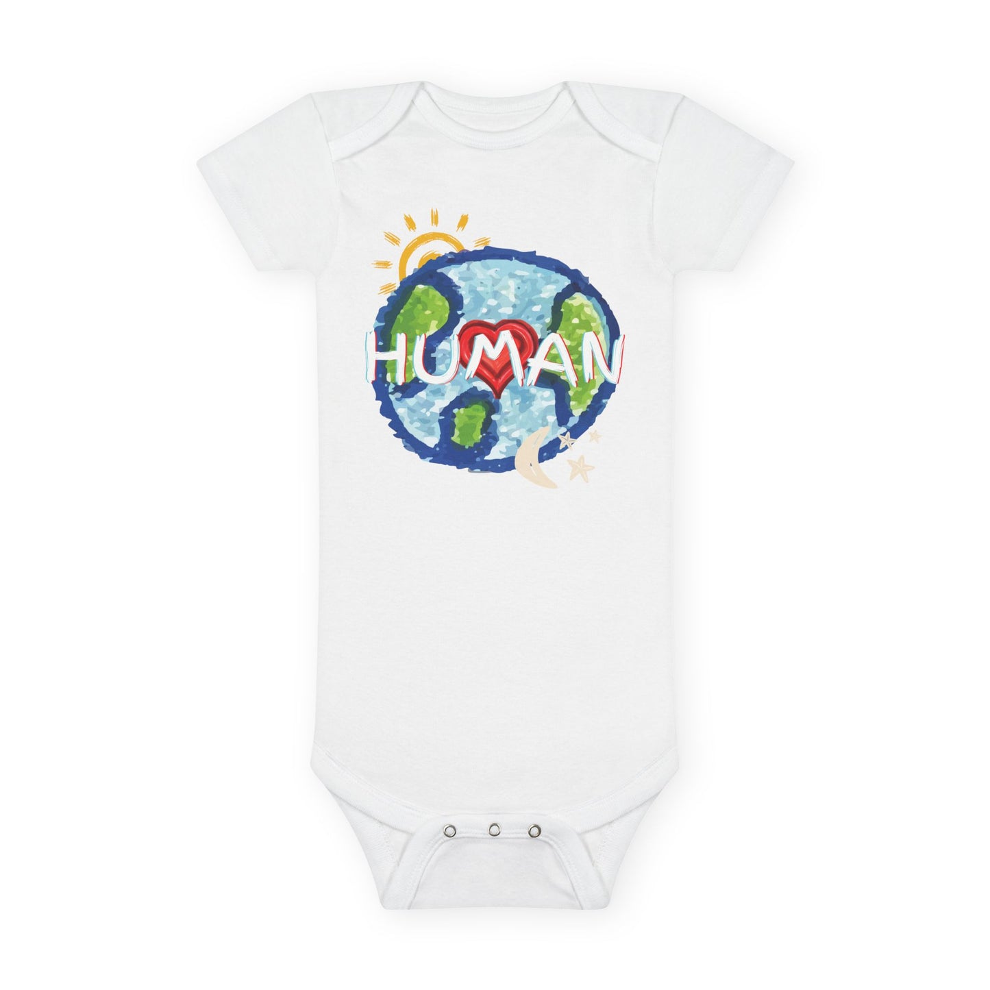 HUMAN Onesie® Organic Baby Bodysuit, Whole World, Sun, Moon & Stars, Heart, cotton, gender neutral, gift, boys, girls, birthday, Family PJs