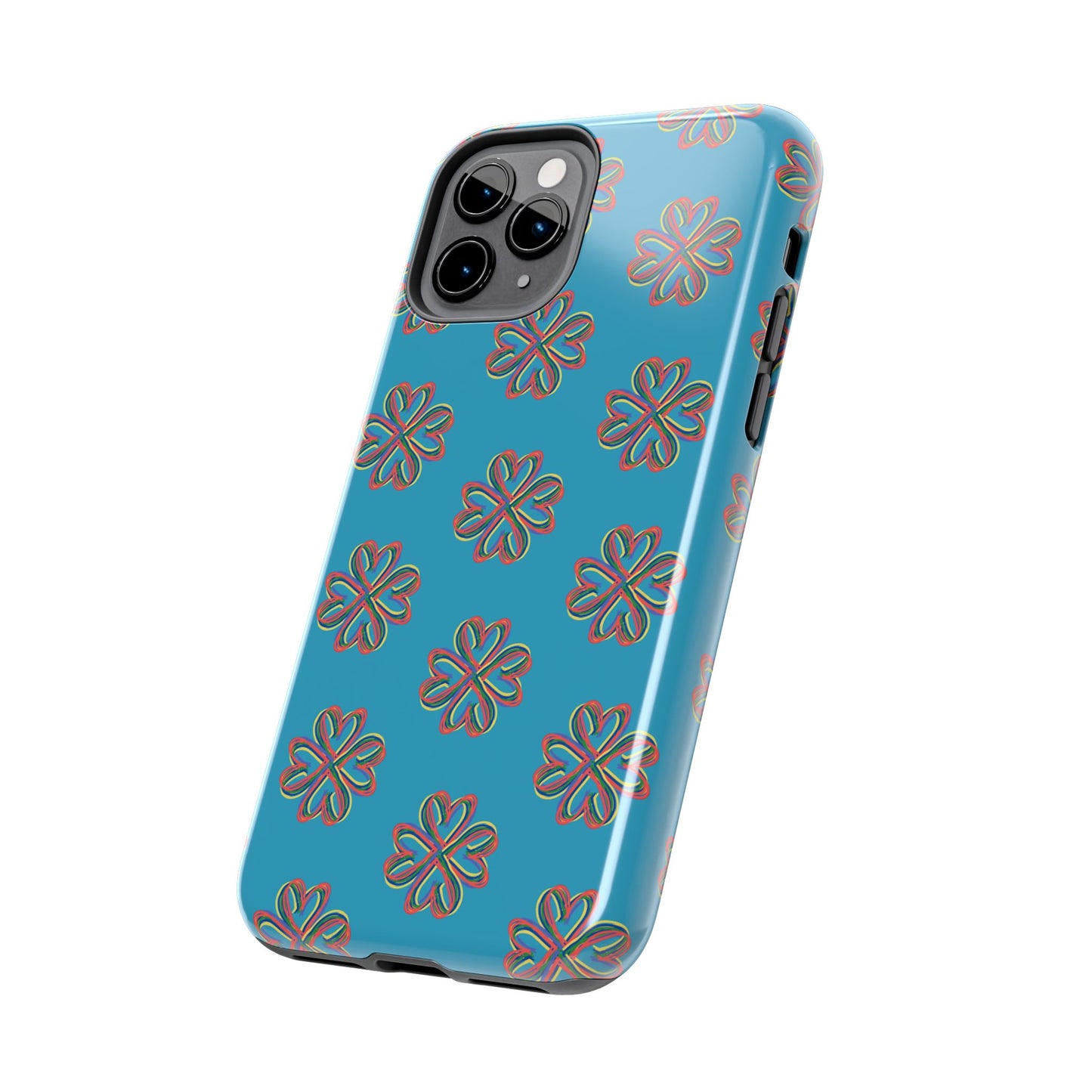 Floral Tough Phone Case, Colorful Turquoise Case, Hard Cover, iPhone Samsung Galaxy Google Pixel, Botanical Print Phone, Wireless Charging