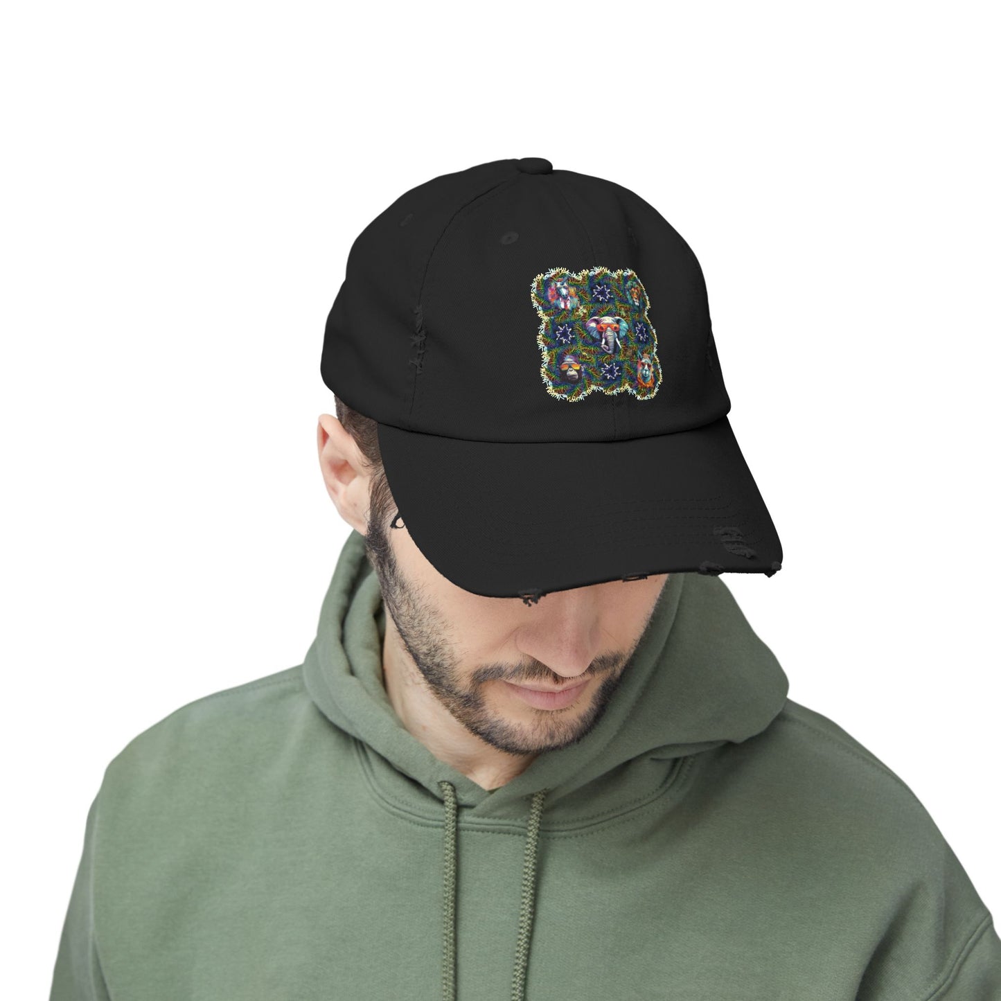 Wild & Cool Creatures Unisex Distressed Cap, Graphic Art, Animals, Gift, Hats, Cotton Twill, Adjustable, Gifts for Women Men Friends Teens