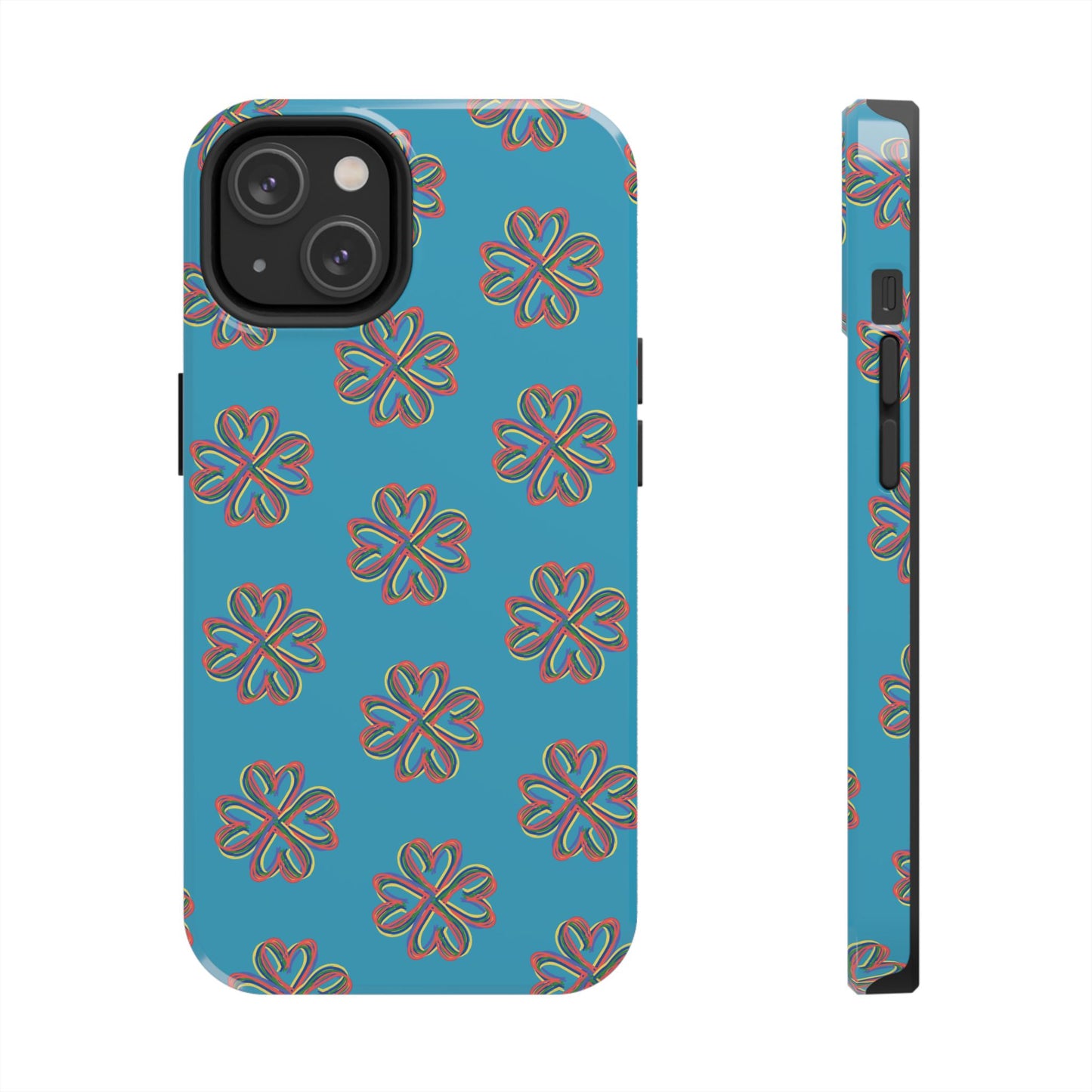Floral Tough Phone Case, Colorful Turquoise Case, Hard Cover, iPhone Samsung Galaxy Google Pixel, Botanical Print Phone, Wireless Charging