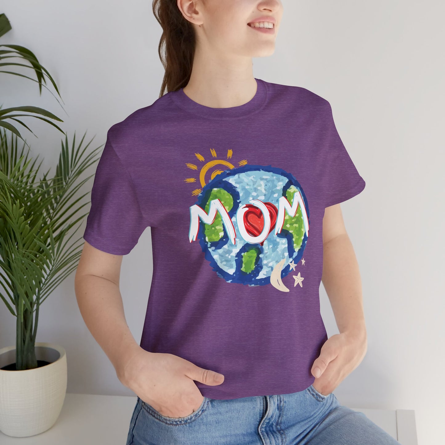 MOM Unisex Tee, Whole World, Sun Moon Stars, Heart, Love, Mothers Day, Gifts for Women, Comfy, Soft, Casual, Gender Neutral, Short Sleeves