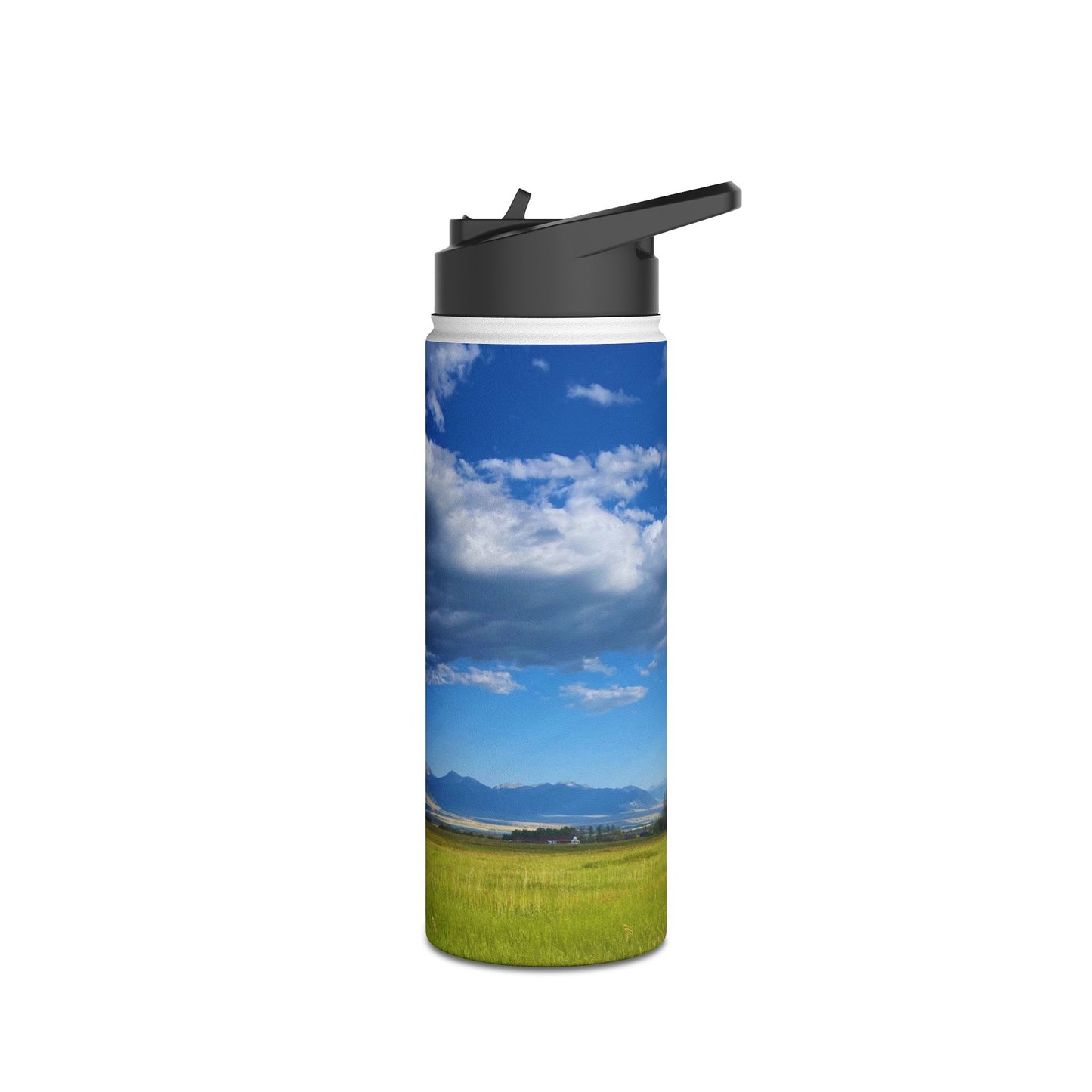 Western Landscape Stainless Steel Water Bottle, Mountains, Sky, Clouds, Original Photo Artwork, Gift, Nature, Beautiful Day, BPA-free
