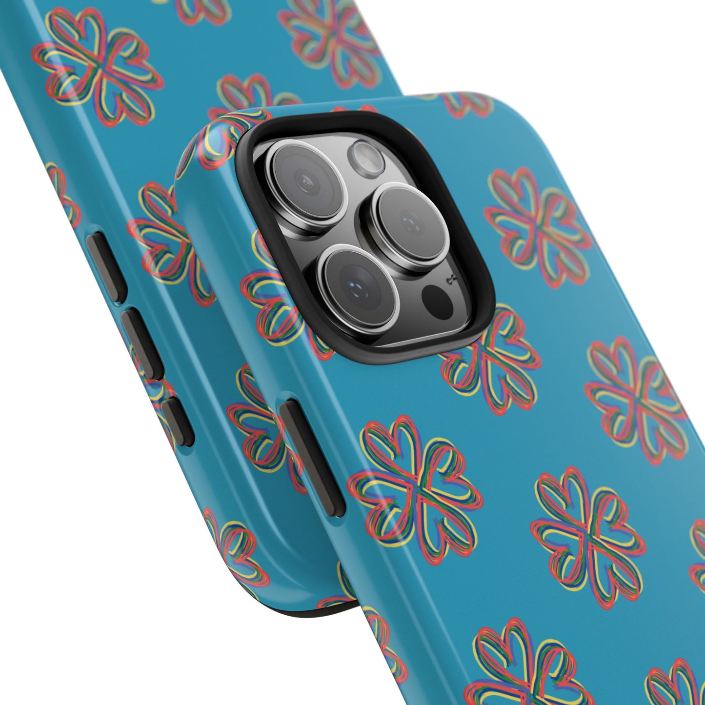 Floral Tough Phone Case, Colorful Turquoise Case, Hard Cover, iPhone Samsung Galaxy Google Pixel, Botanical Print Phone, Wireless Charging