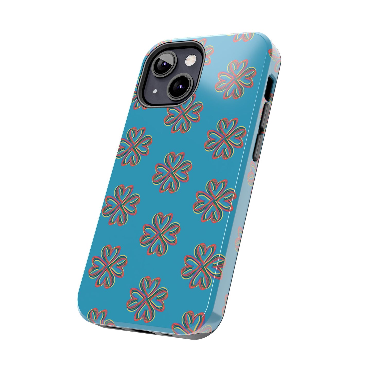 Floral Tough Phone Case, Colorful Turquoise Case, Hard Cover, iPhone Samsung Galaxy Google Pixel, Botanical Print Phone, Wireless Charging