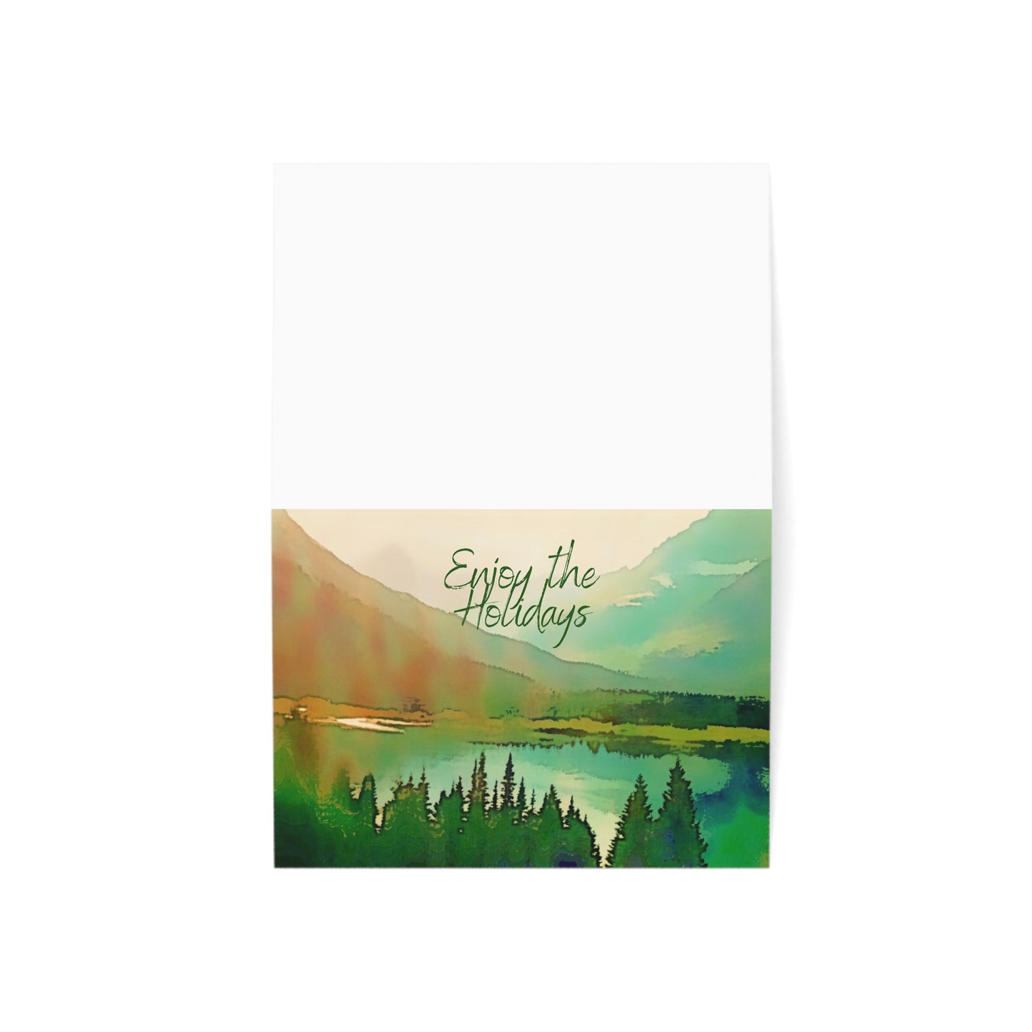 Holiday Greeting Cards Original Artwork Mountain Lake (10, 30, & 50pcs), Enjoy the Holidays, Wishing Health Happiness New Year, 4 size/3 fin