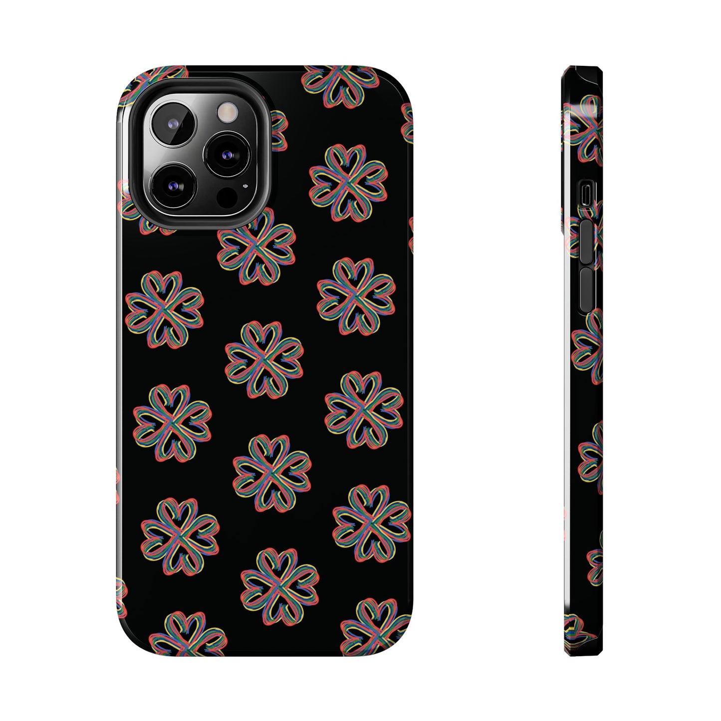Tough Phone Cases, Floral Phone Cover, Protective Floral Case, Colorful Phone Shell, Black Phone Case, Wireless Charging