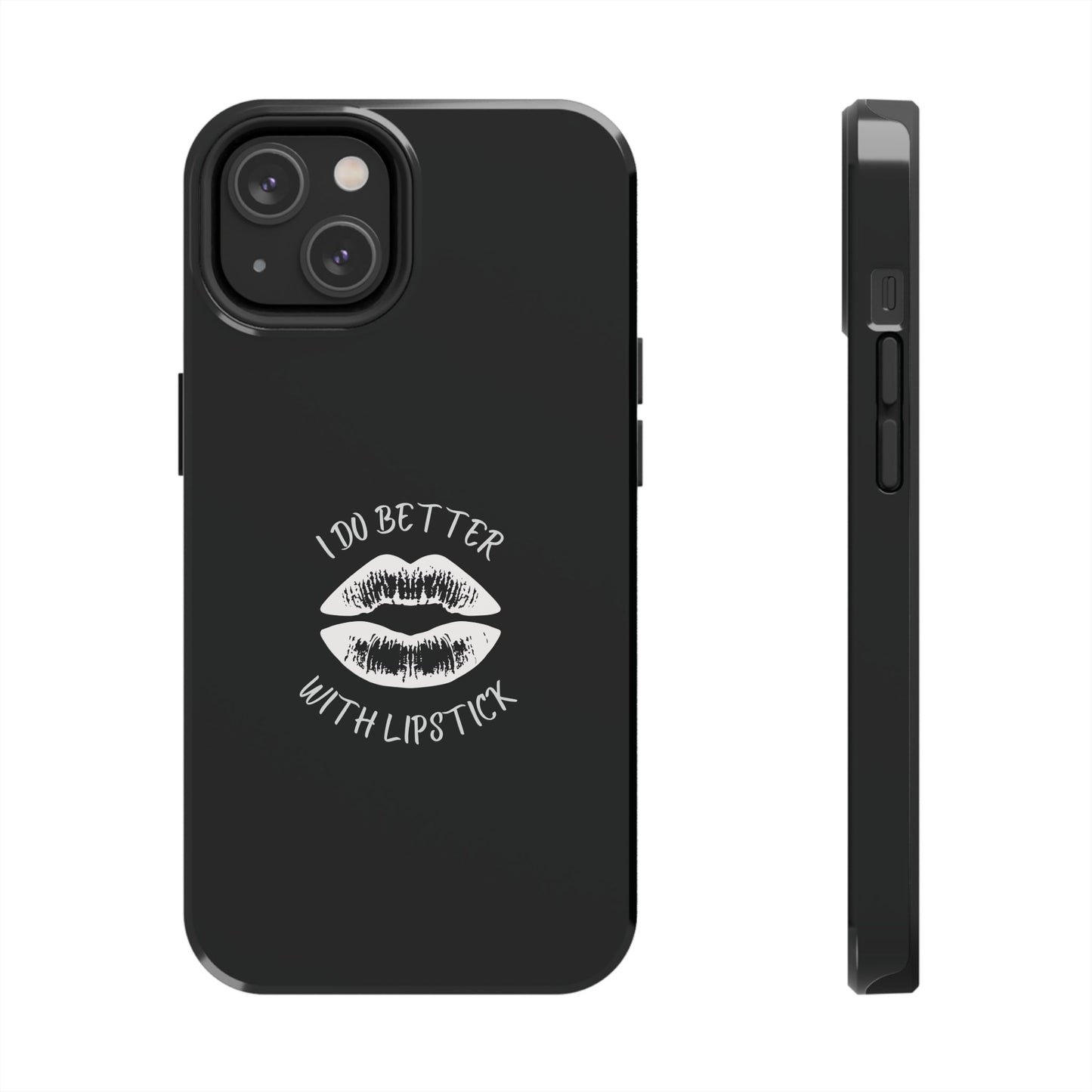 Glamorous Lipstick Tough Phone Cases - Empowered Gifts, Sassy Wireless Charging Cover, Fun Lips Samsung & iPhone Cases, Black Design