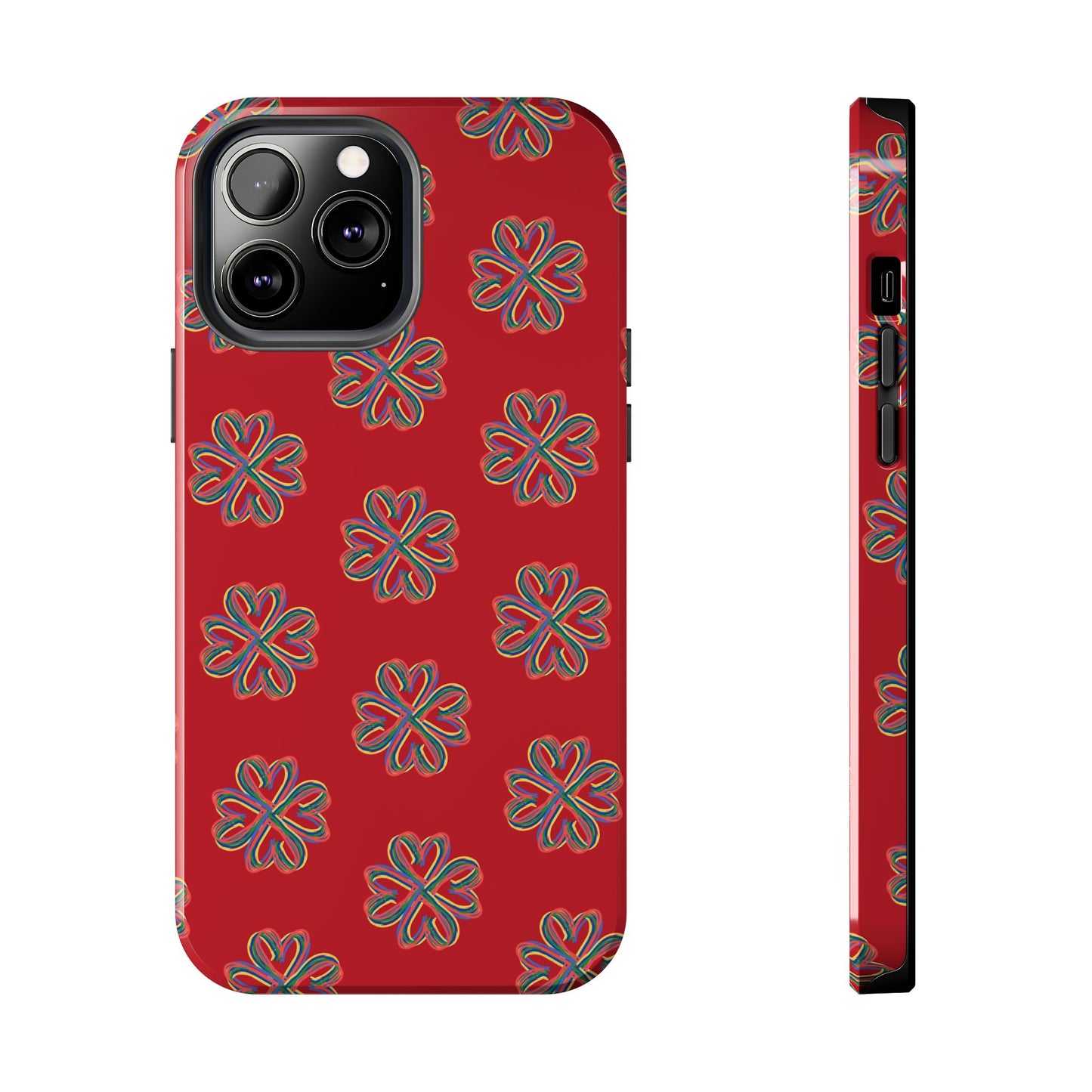 Floral Tough Phone Case, Red Phone Cover, Protective Tech Accessory, Botanical Phone Shell, Gift for Gardeners, Colorful, Wireless Charging