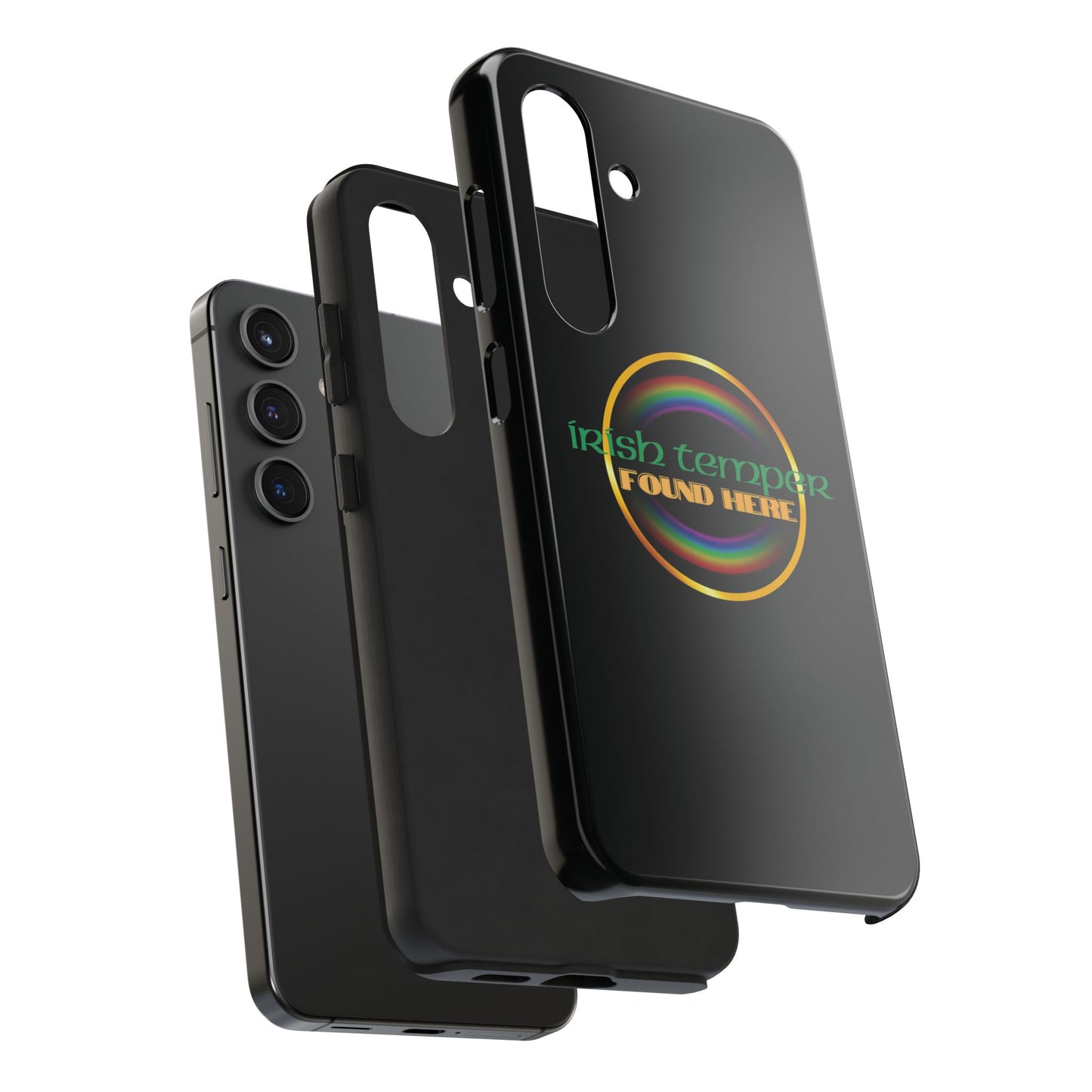 Irish Temper Found Here Black Tough Phone Cases, iPhone & Samsung cases, wireless charging, gifts, St Patricks Day, Birthday, Christmas