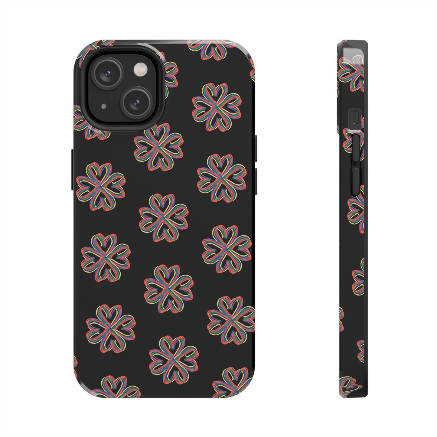 Tough Phone Cases, Floral Phone Cover, Protective Floral Case, Colorful Phone Shell, Black Phone Case, Wireless Charging