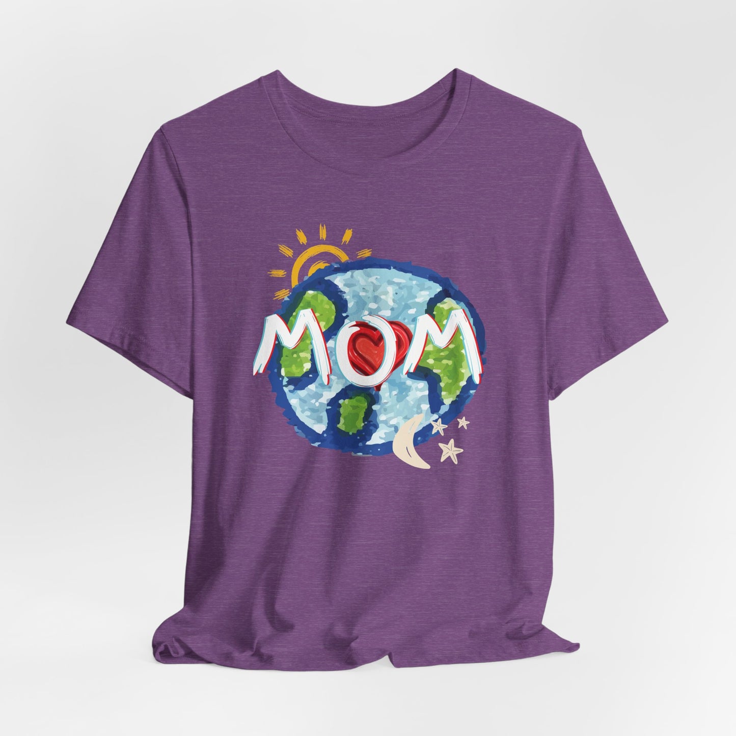 MOM Unisex Tee, Whole World, Sun Moon Stars, Heart, Love, Mothers Day, Gifts for Women, Comfy, Soft, Casual, Gender Neutral, Short Sleeves