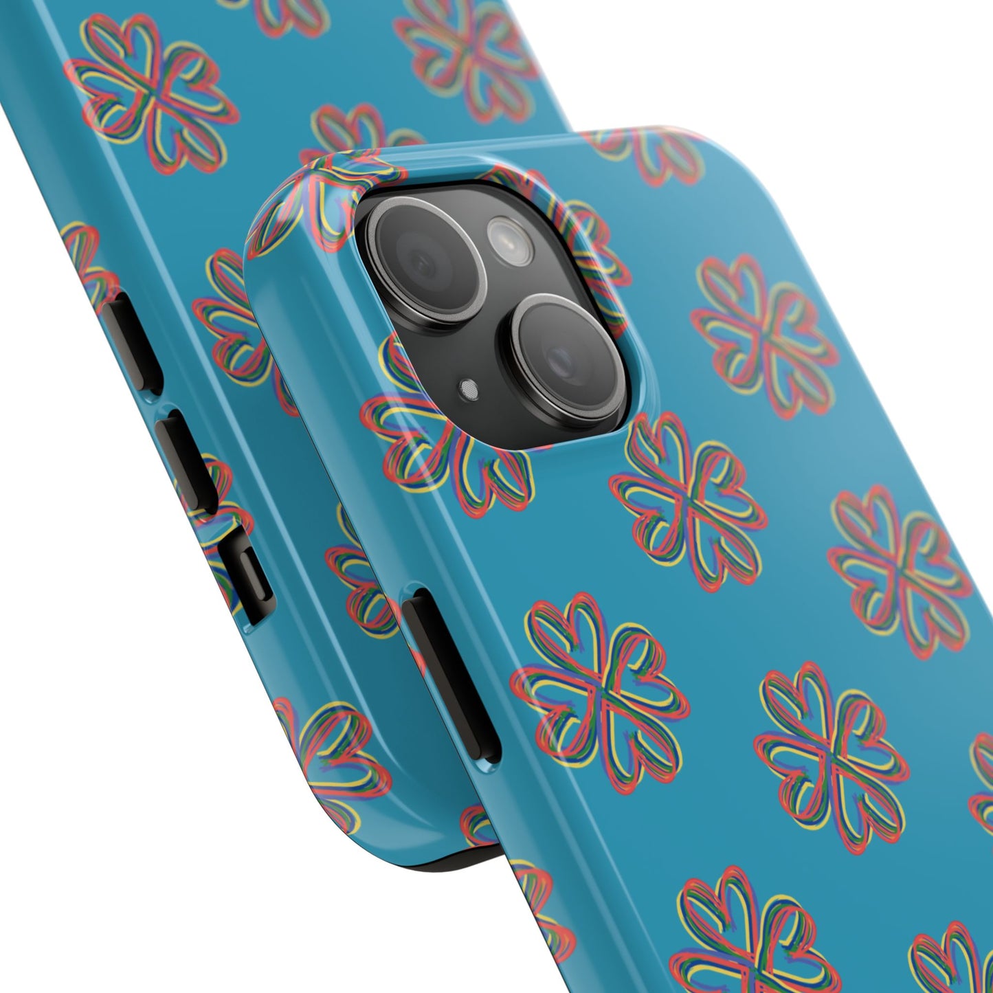 Floral Tough Phone Case, Colorful Turquoise Case, Hard Cover, iPhone Samsung Galaxy Google Pixel, Botanical Print Phone, Wireless Charging